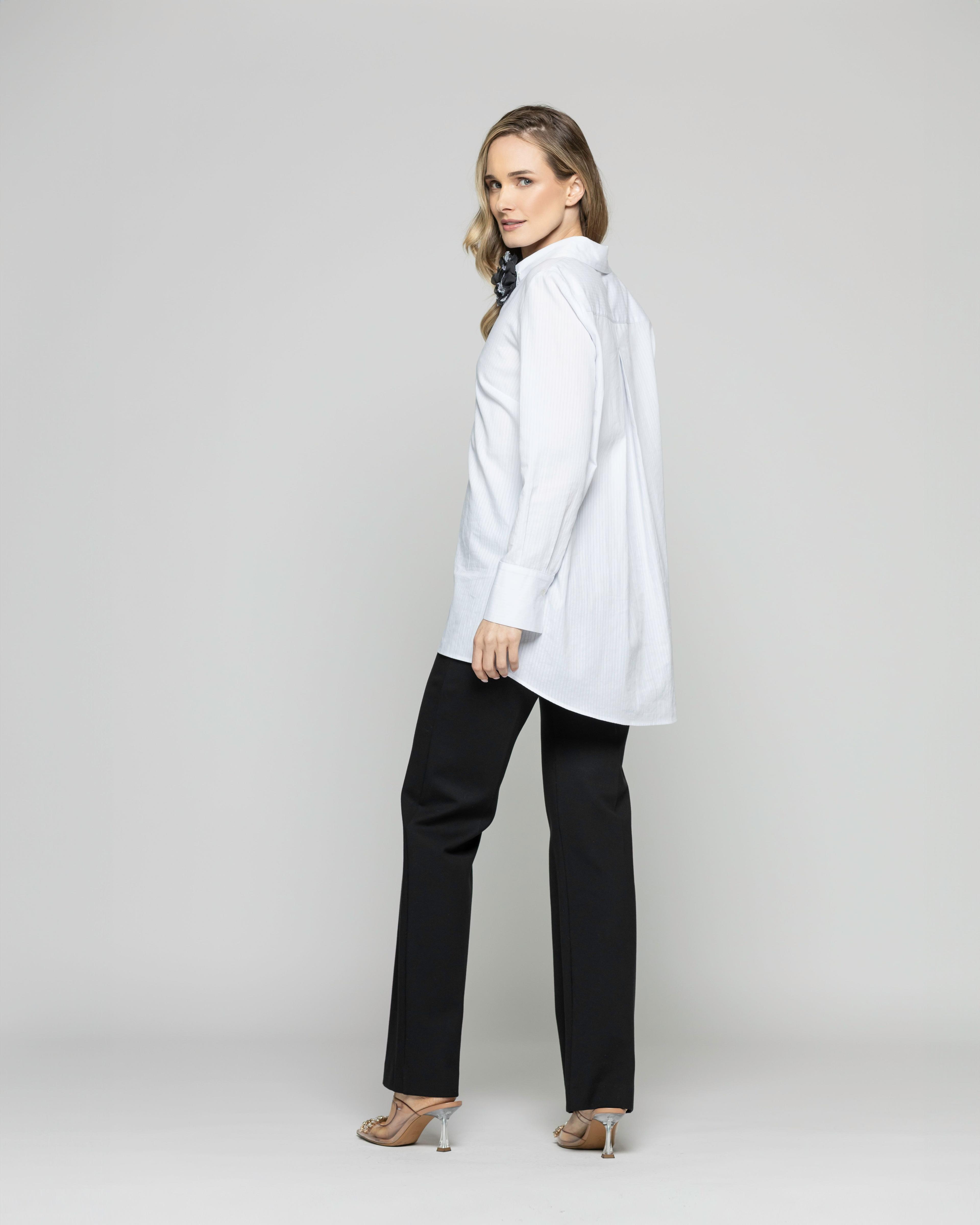 Blusa Mujer Clavel Camisera Algodón Manga Larga Detalle Flor Ludovica-3