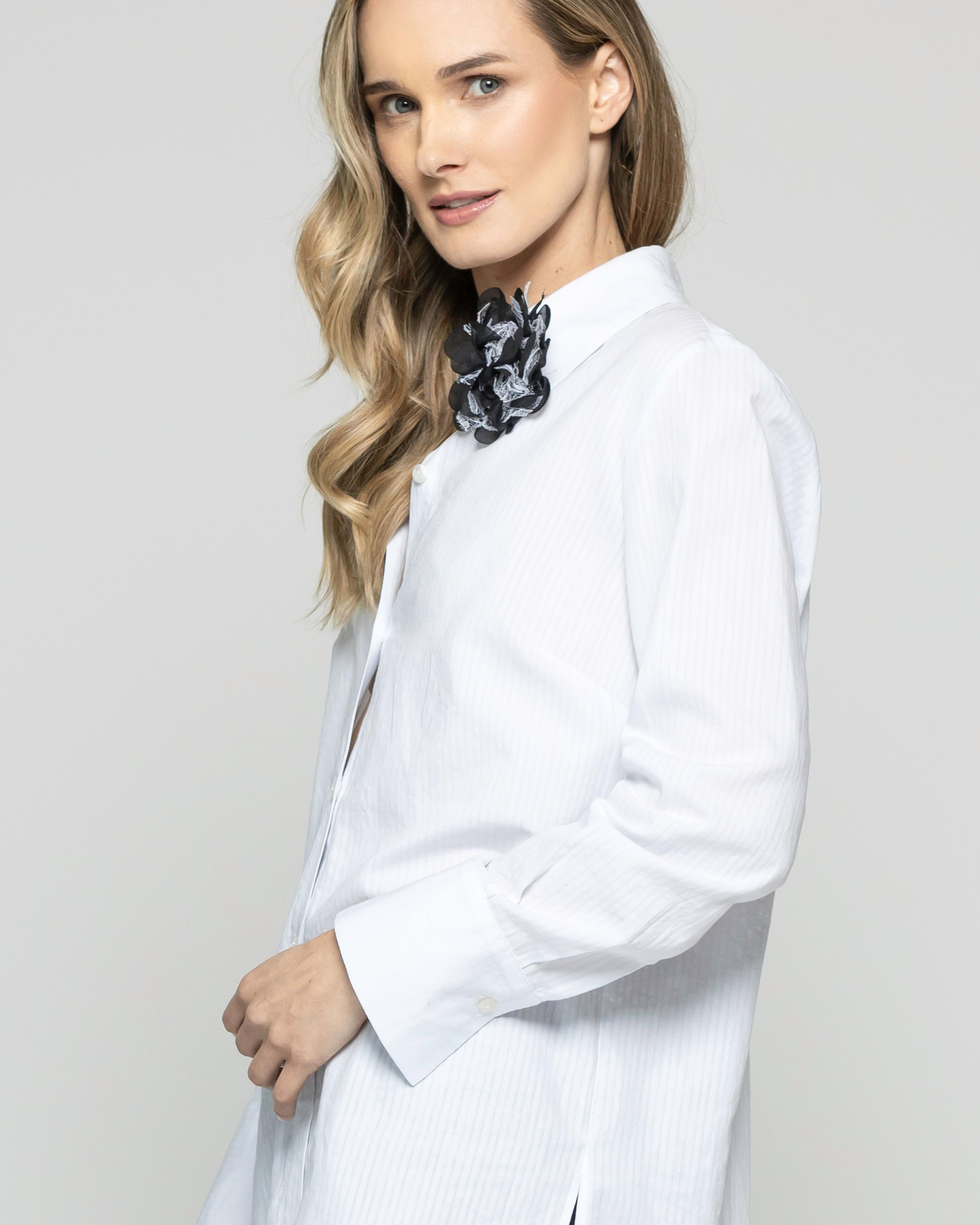 Blusa Mujer Clavel Camisera Algodón Manga Larga Detalle Flor Ludovica-4