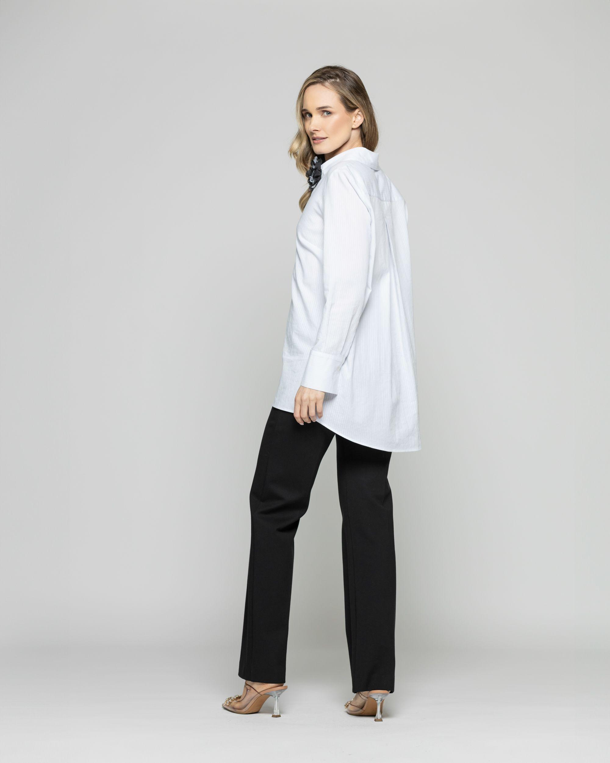 Blusa Mujer Clavel Camisera Algodón Manga Larga Detalle Flor Ludovica-7