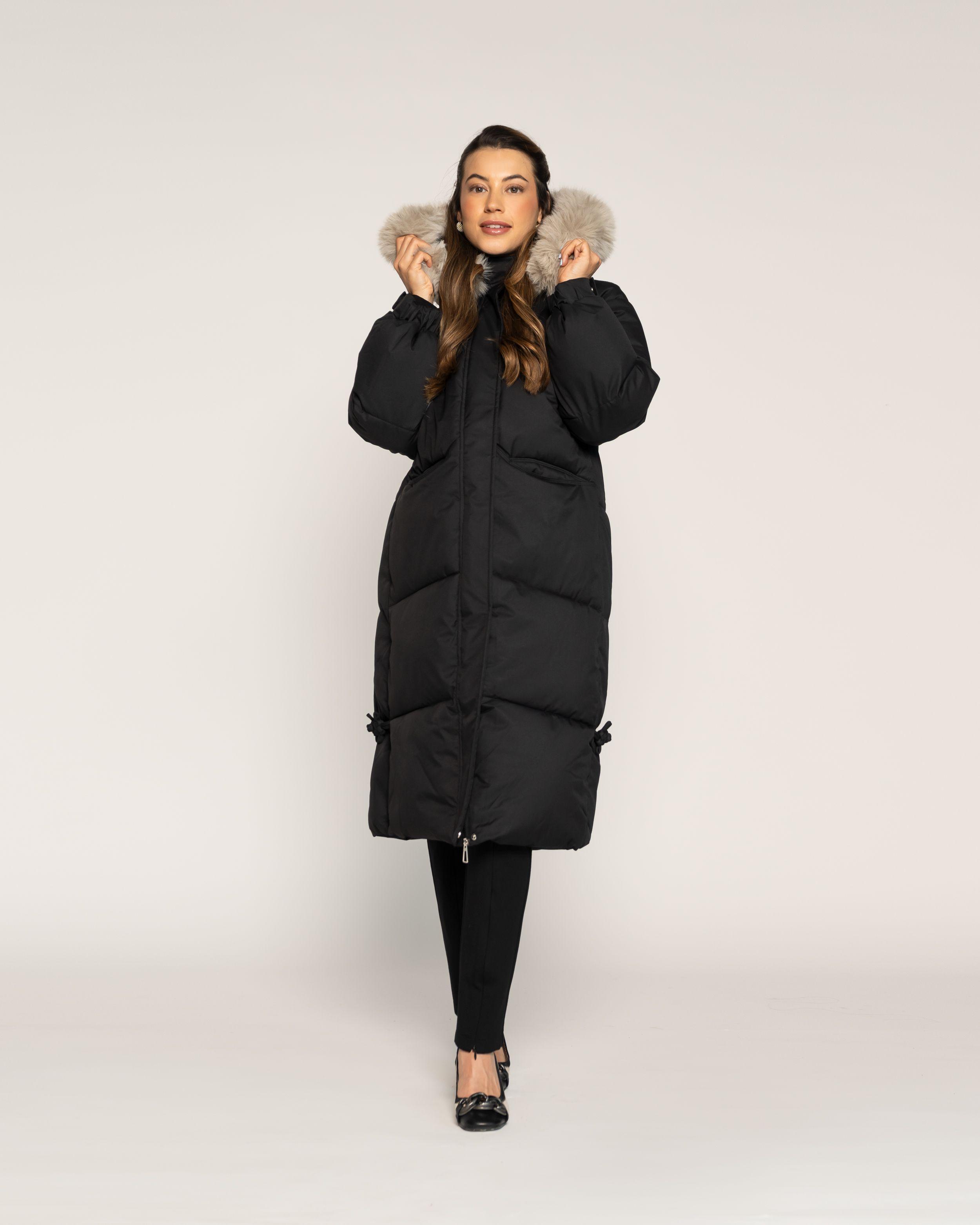 Parka Isabel Negro Acolchada Largo Medio Capucha Ludovica-0