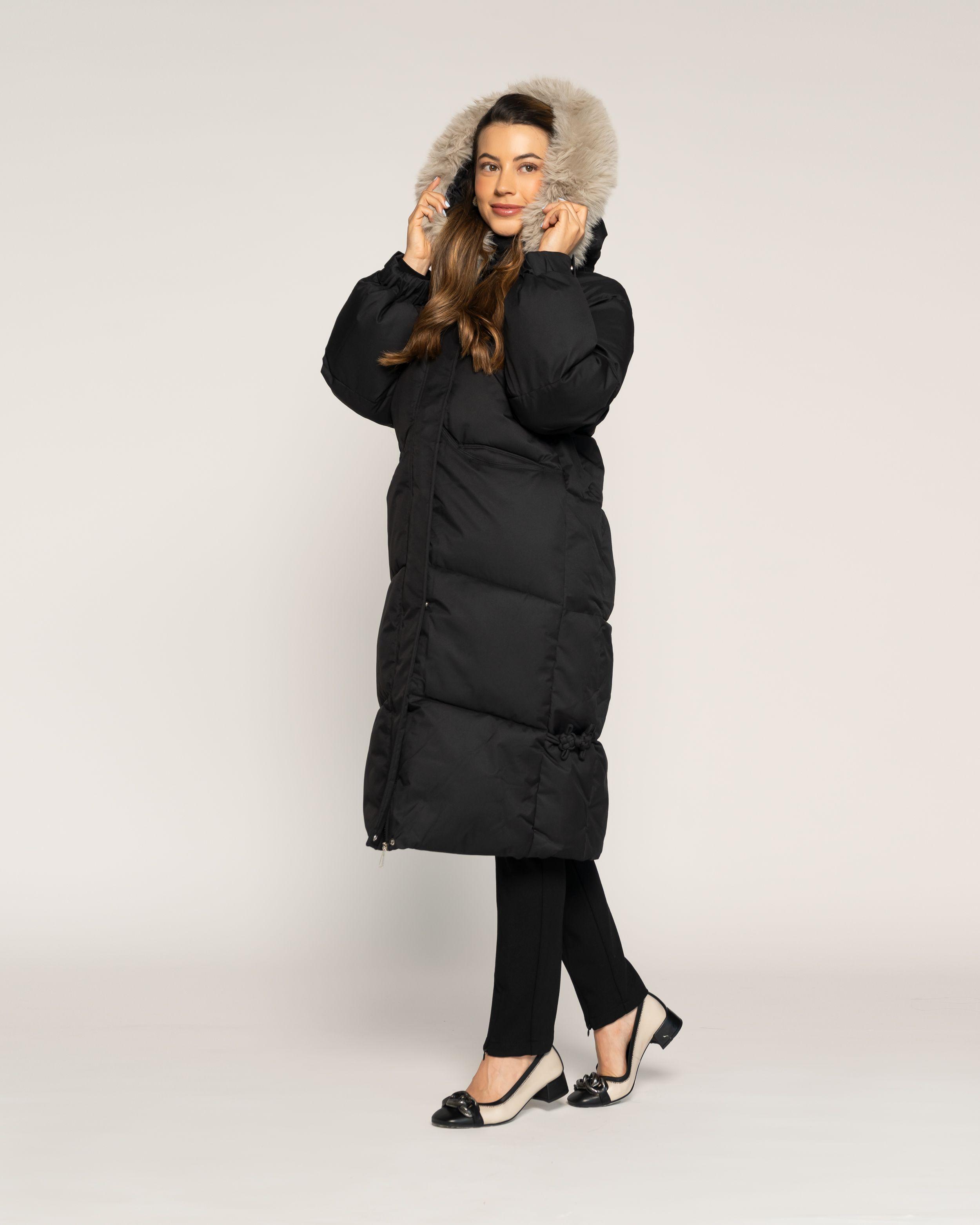 Parka Isabel Negro Acolchada Largo Medio Capucha Ludovica-1