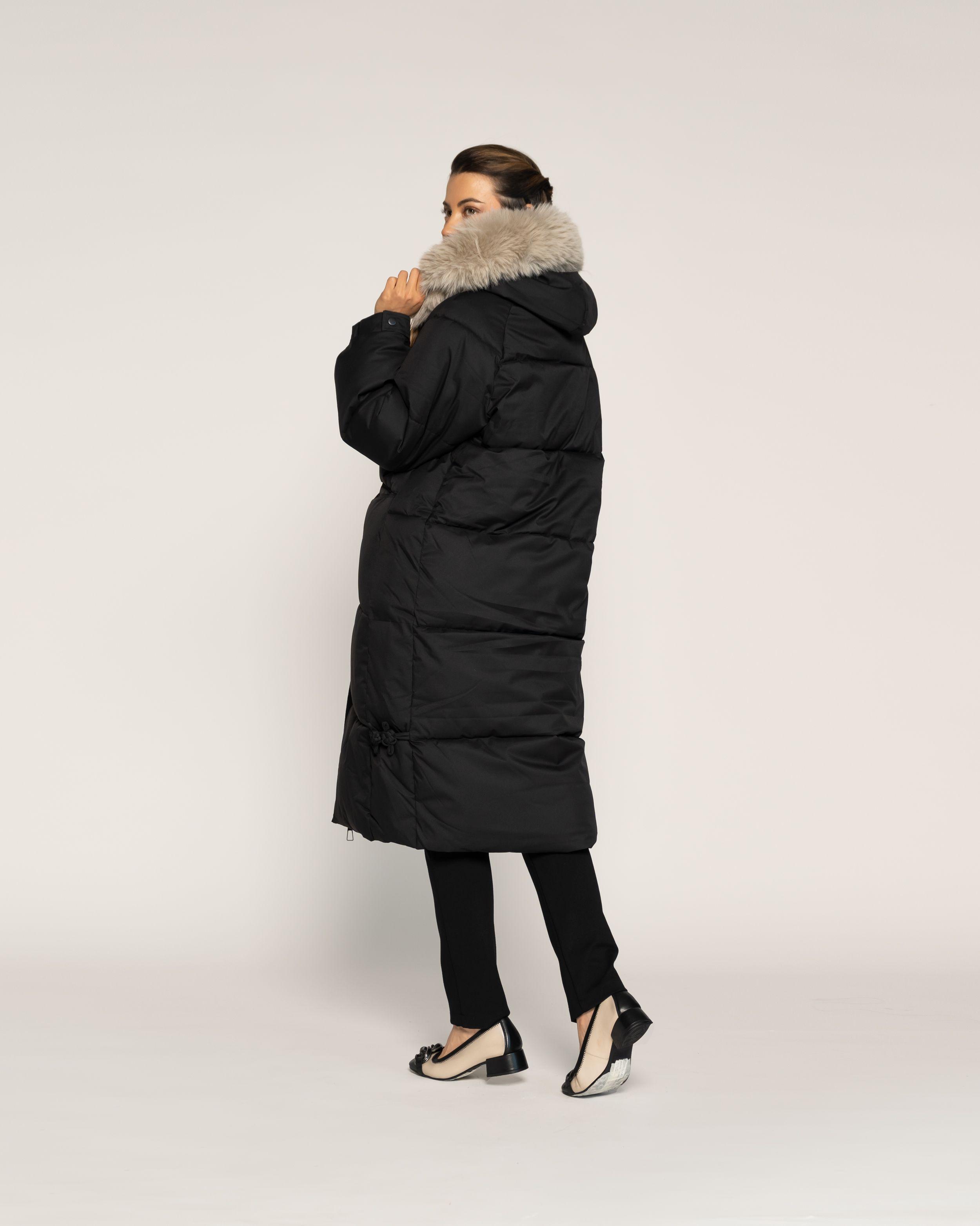 Parka Isabel Negro Acolchada Largo Medio Capucha Ludovica-2