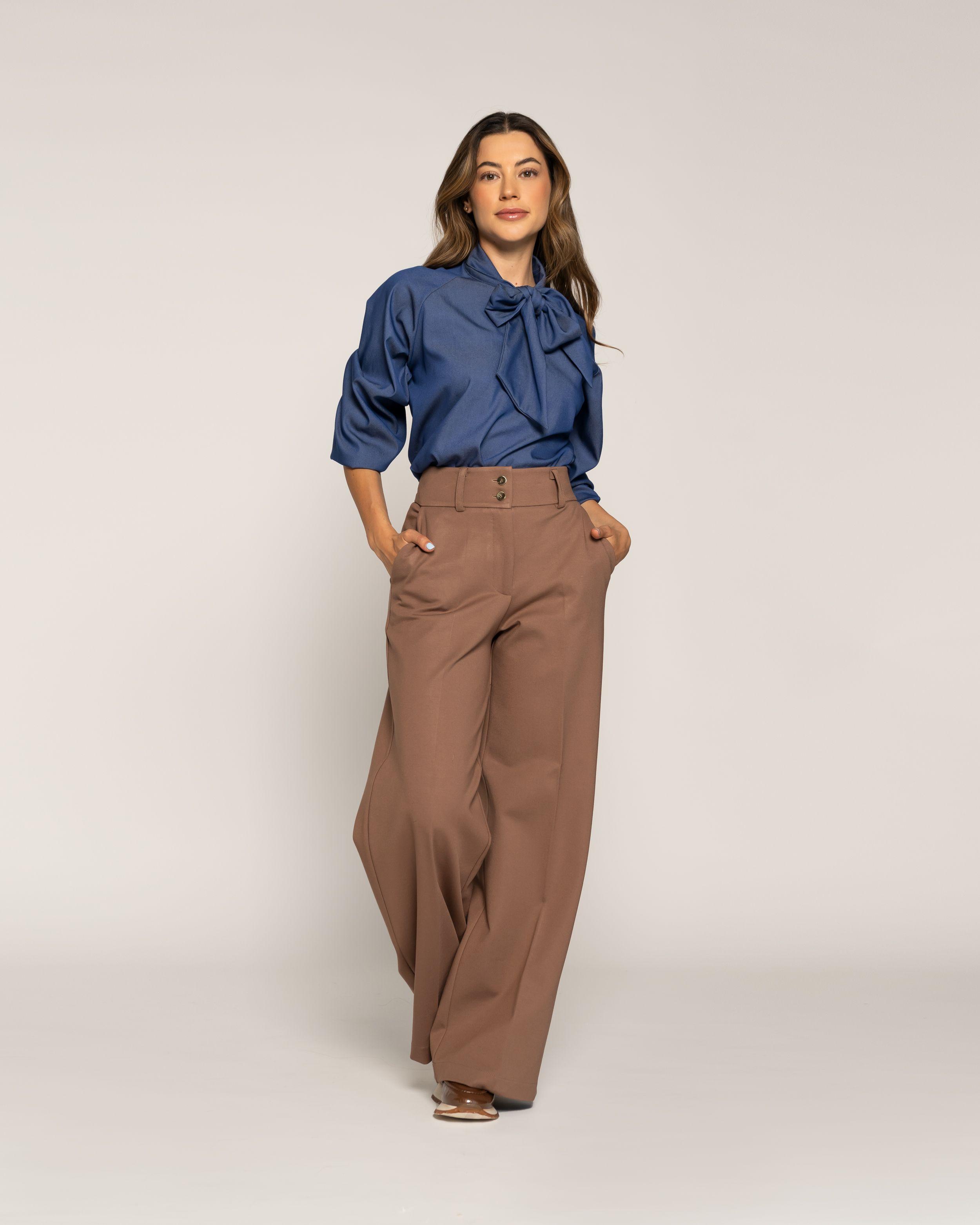 Blusa Rosa Jeans Fluida Cuello Redondo Manga Larga Ludovica-0