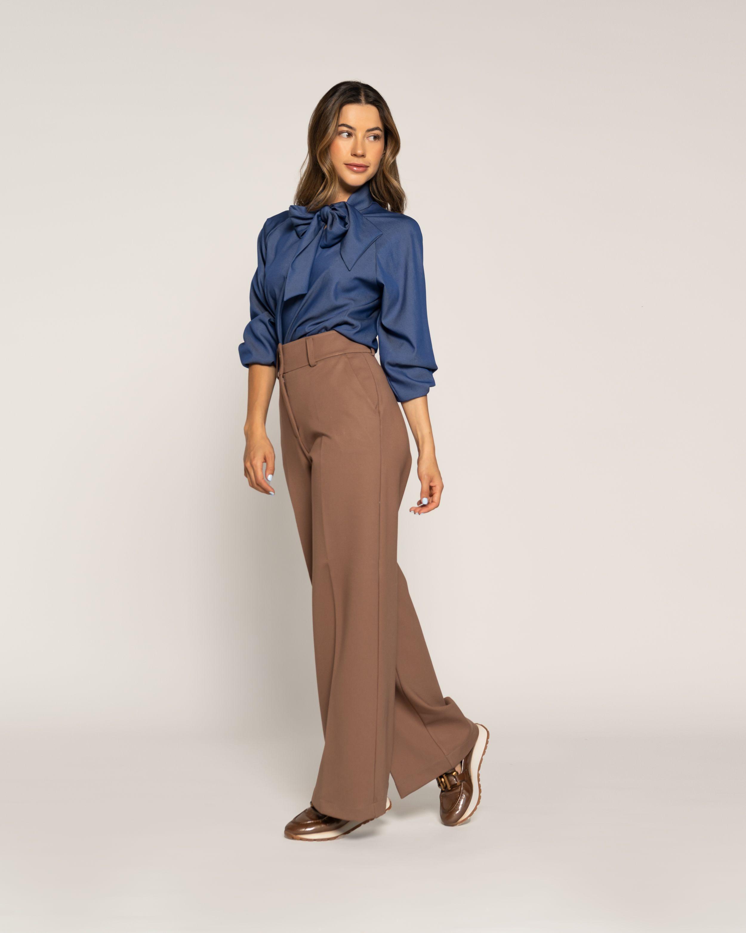 Blusa Rosa Jeans Fluida Cuello Redondo Manga Larga Ludovica-1