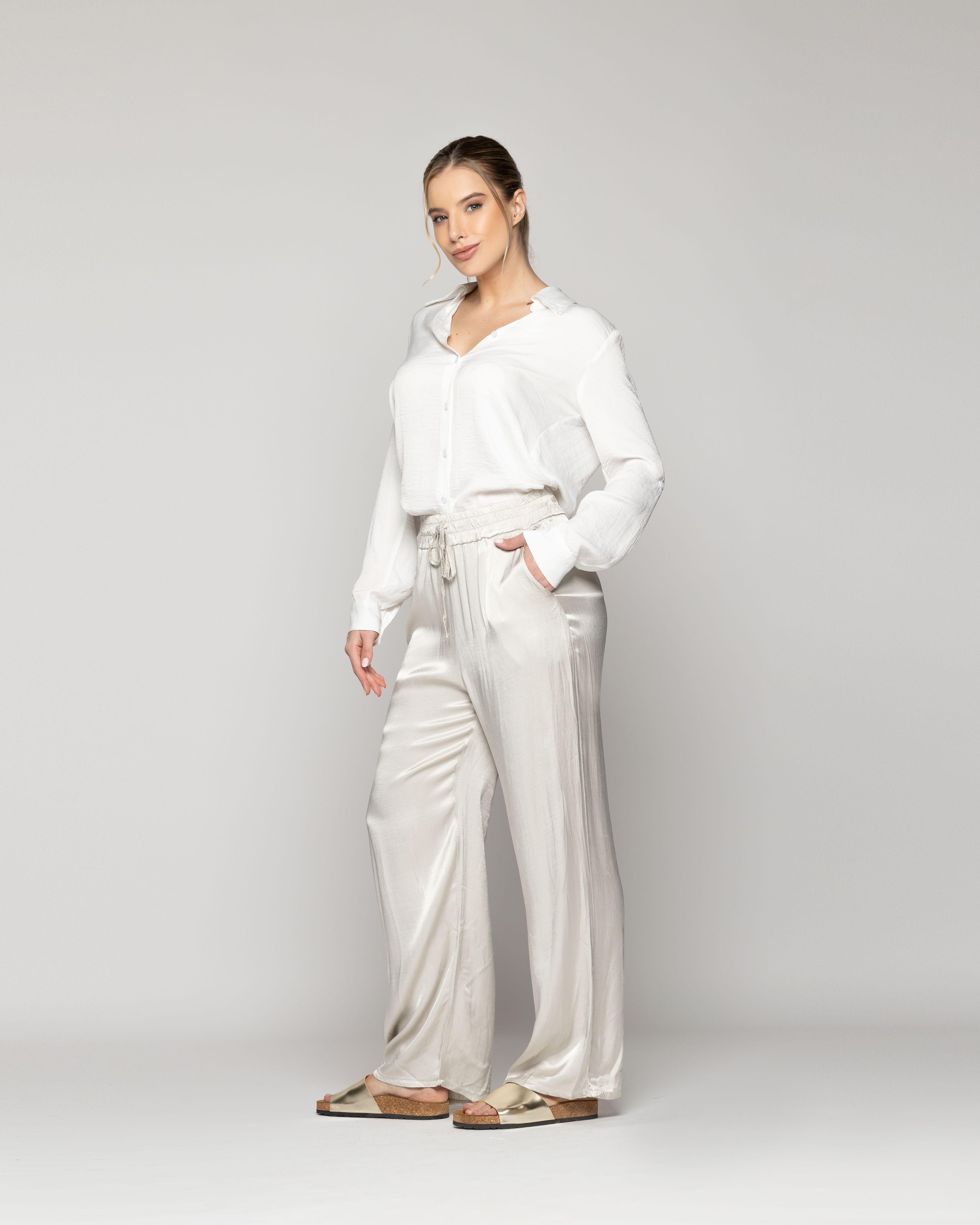 Pantalón Mujer Priseline Satinado Beige Lineatre-3