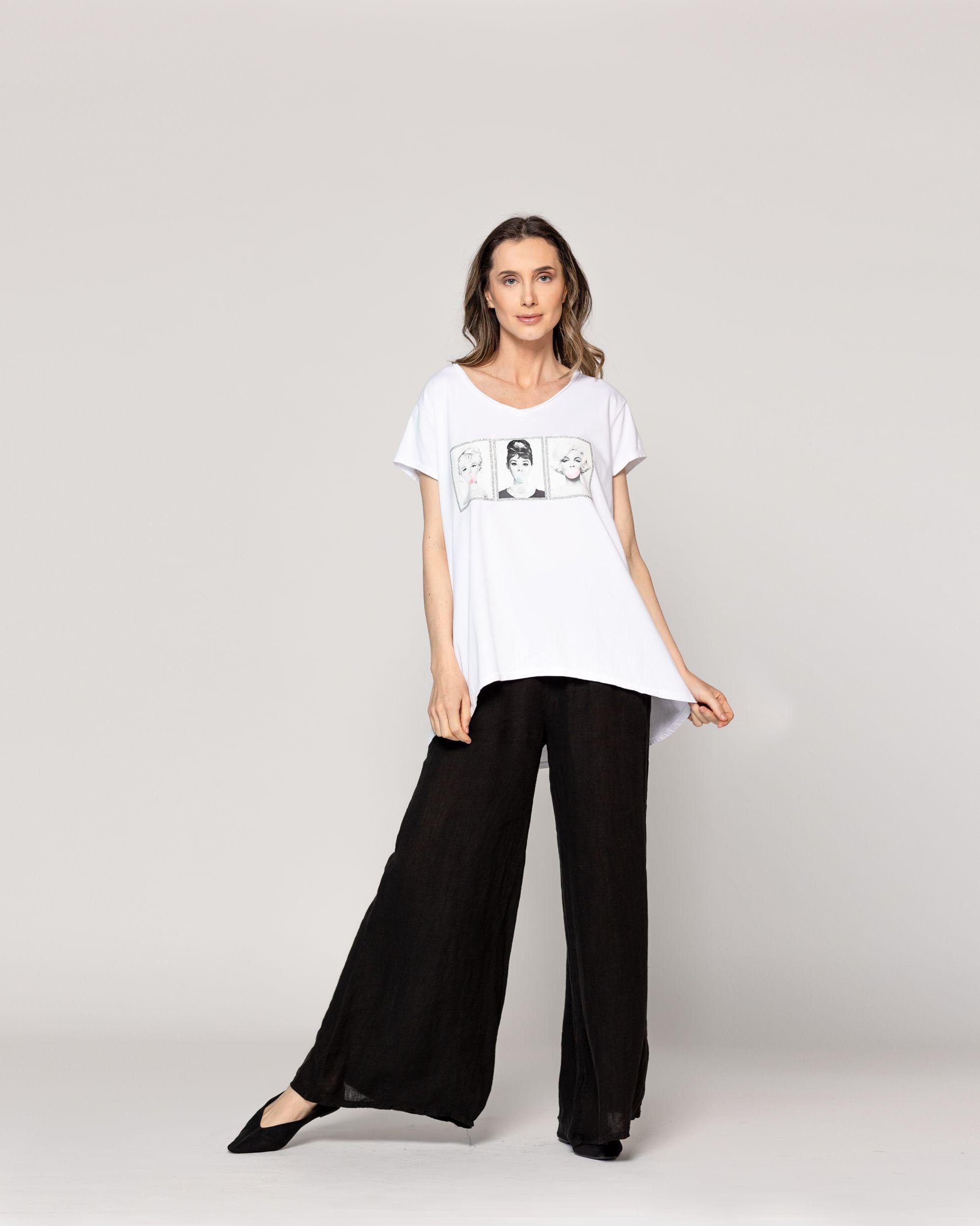 Polera Mujer Odelia Estampado Íconos Retro Blanca Lineatre-4