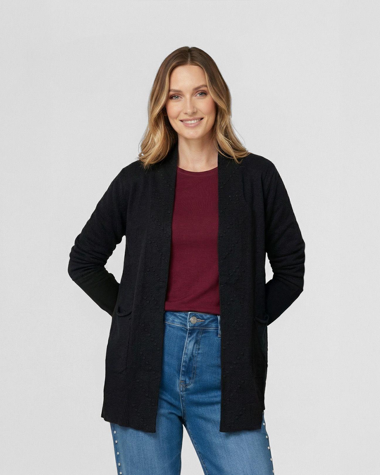 Cardigan Mujer Paola Relaxed Cuello Tipo Kimono Manga Caída Negro Lineatre-0