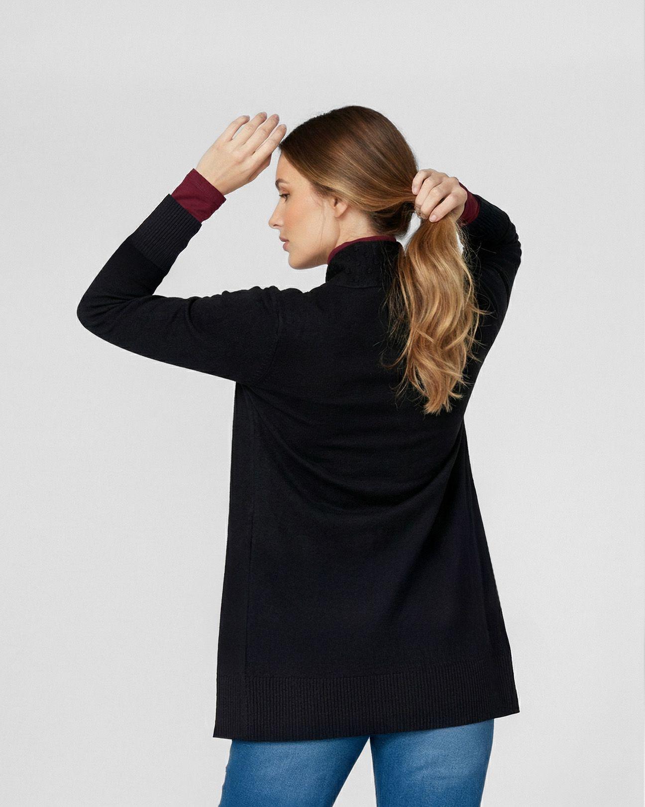 Cardigan Mujer Paola Relaxed Cuello Tipo Kimono Manga Caída Negro Lineatre-1