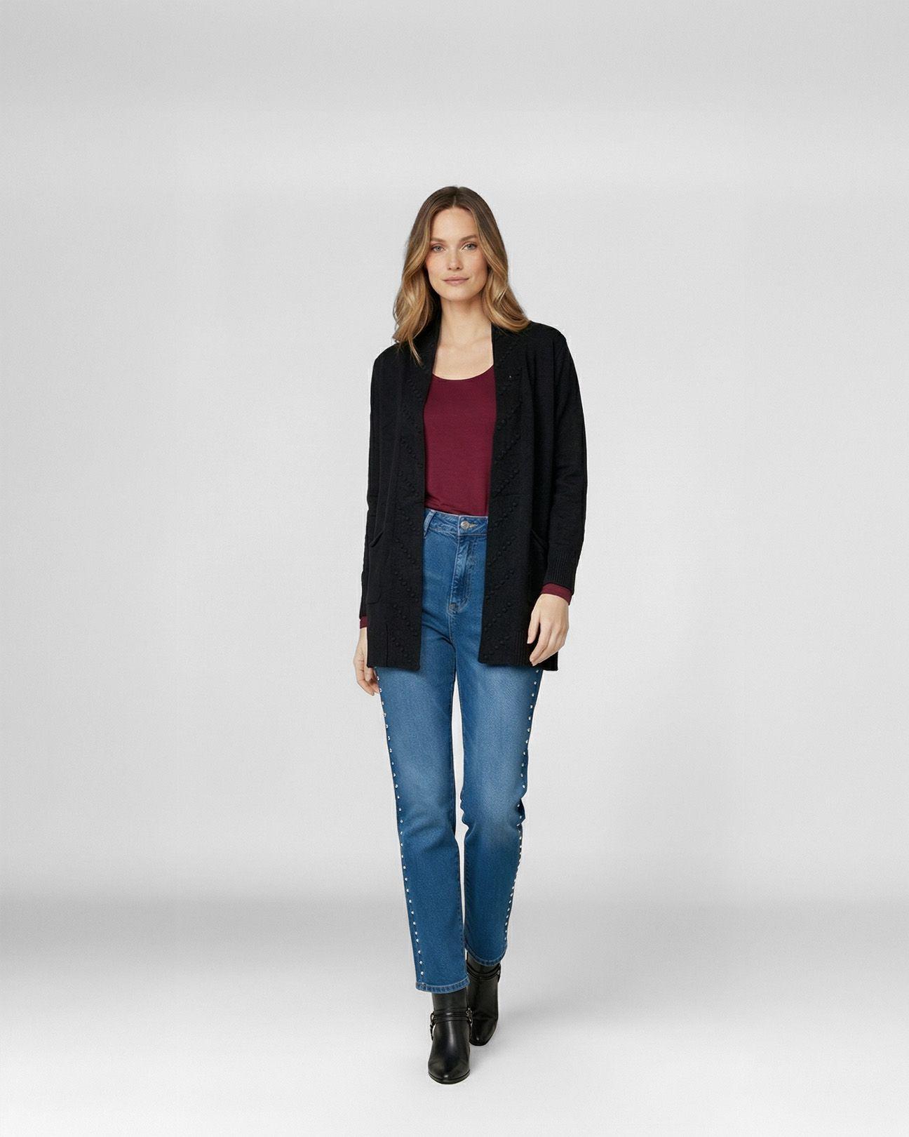 Cardigan Mujer Paola Relaxed Cuello Tipo Kimono Manga Caída Negro Lineatre-3