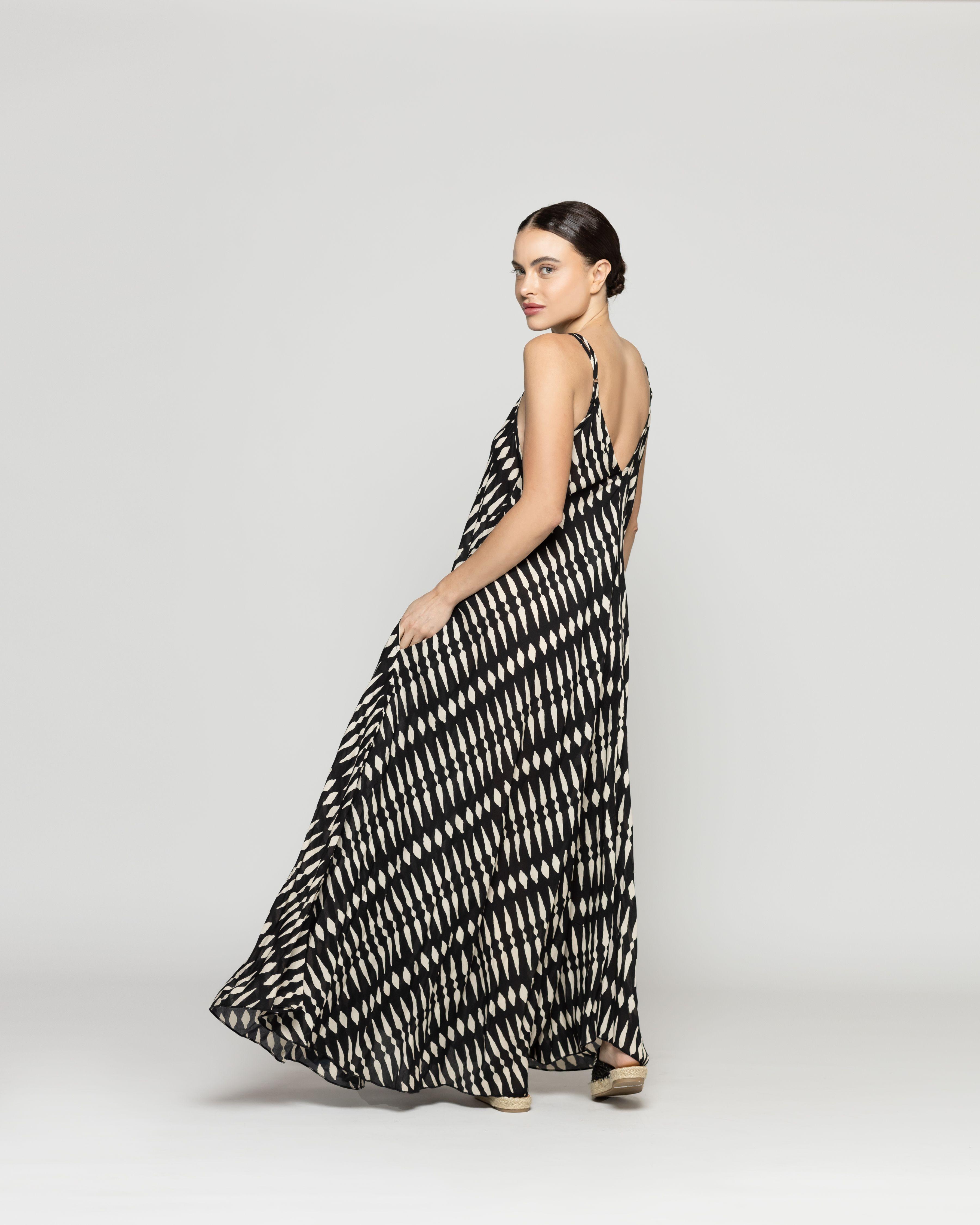Vestido Mujer Viviette Estampado Geométrico Negro Lineatre-2