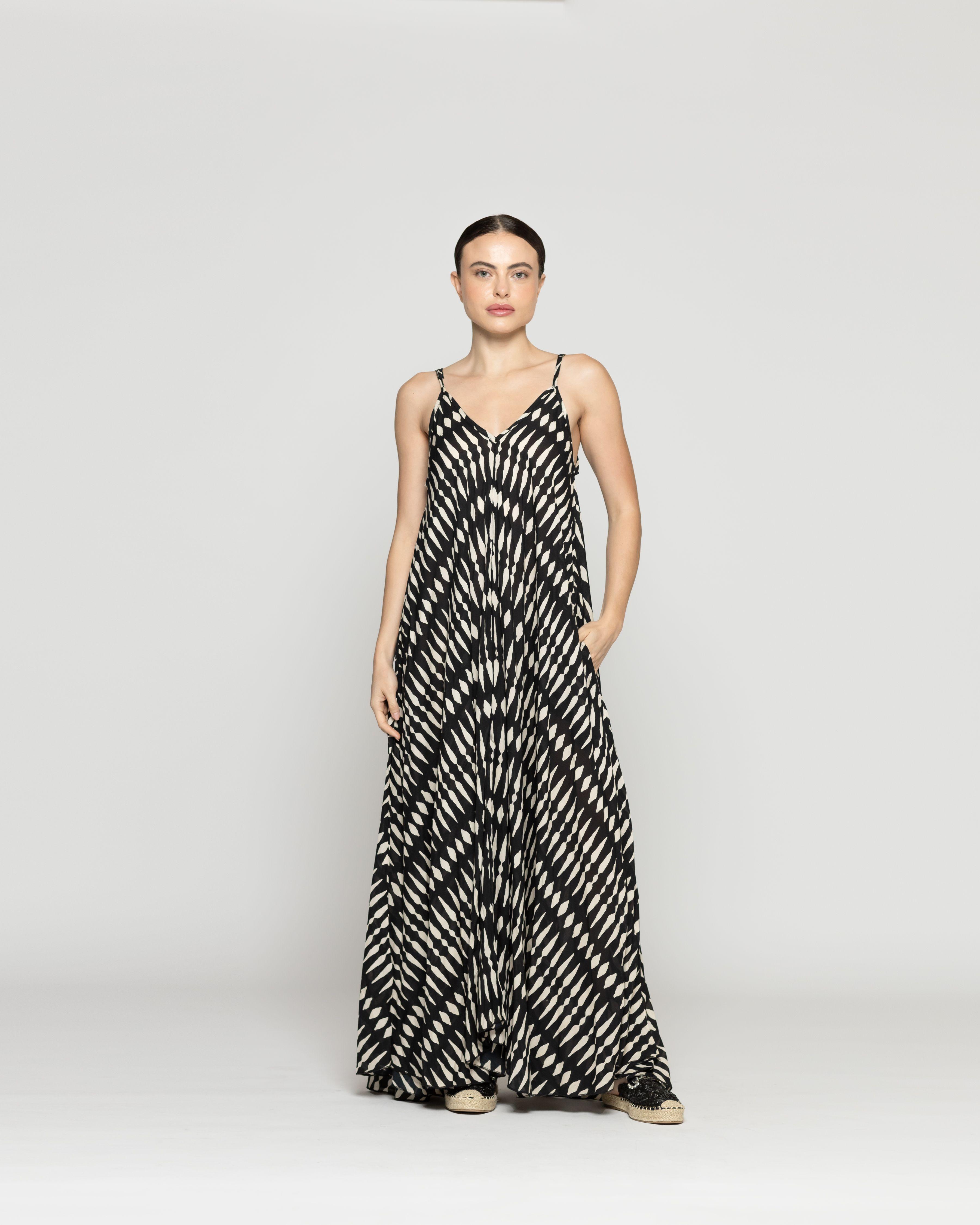 Vestido Mujer Viviette Estampado Geométrico Negro Lineatre-4