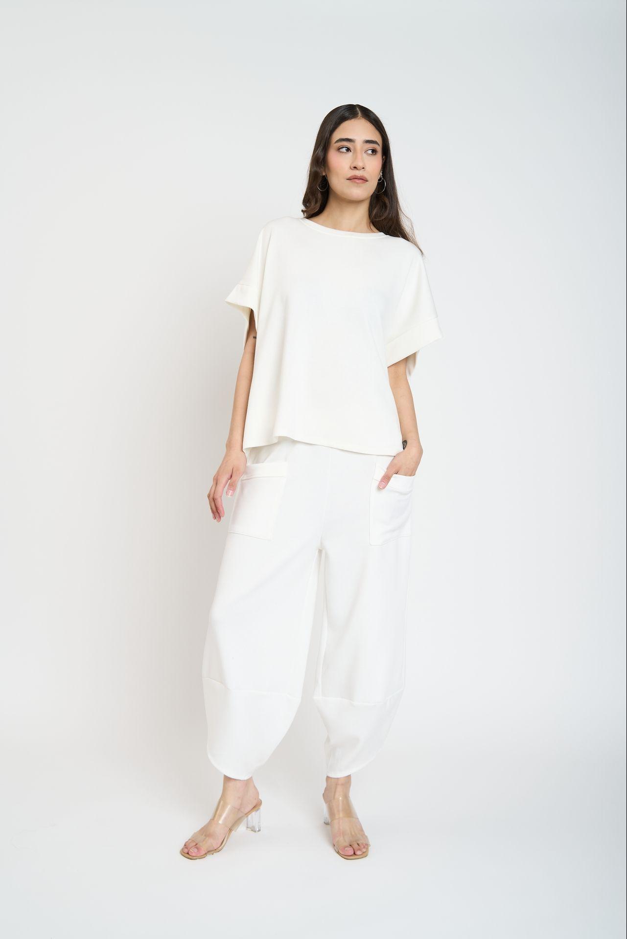Pantalón Mujer Inés Largo 3/4 Tiro Alto Blanco Lineatre-0