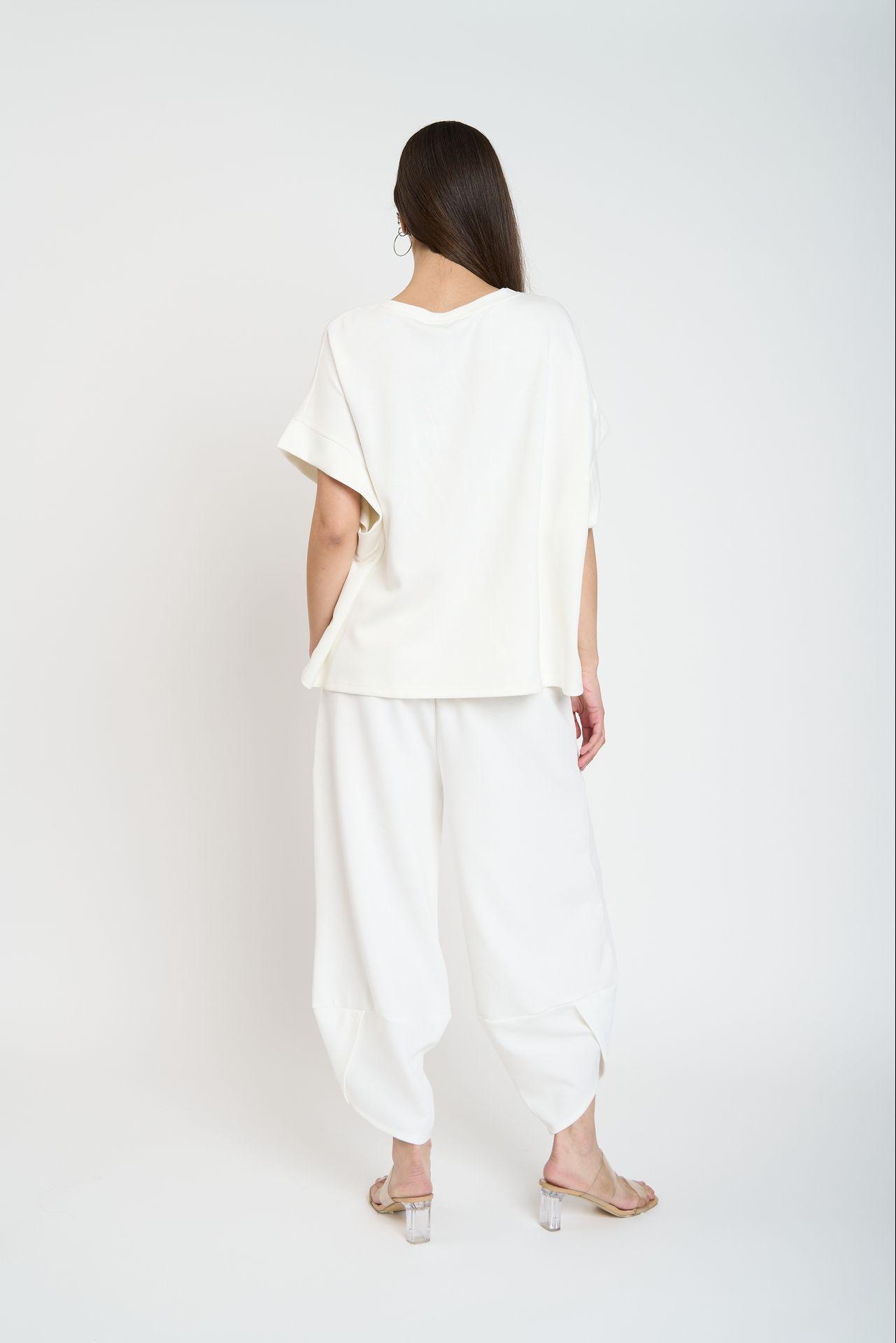 Pantalón Mujer Inés Largo 3/4 Tiro Alto Blanco Lineatre-1