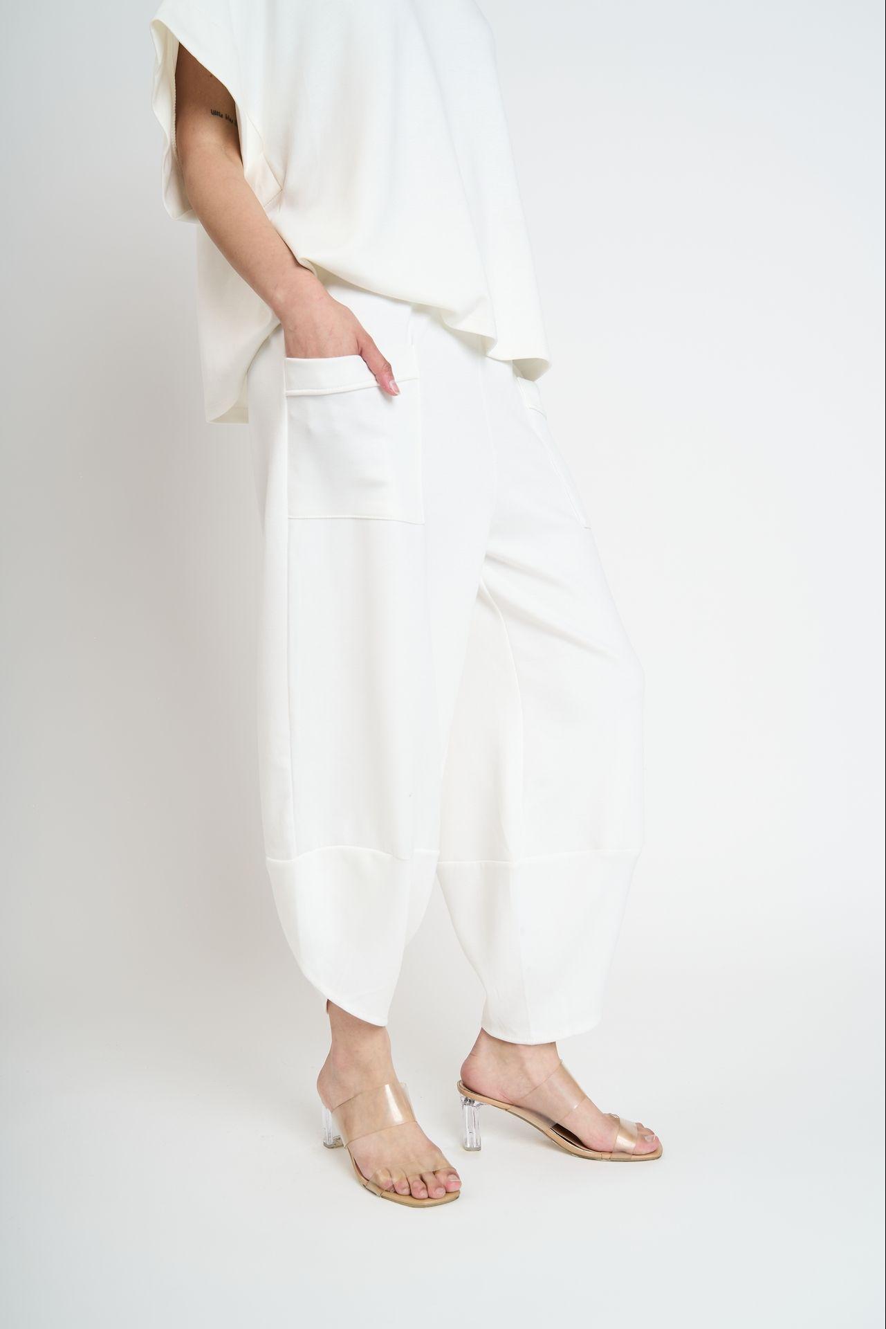 Pantalón Mujer Inés Largo 3/4 Tiro Alto Blanco Lineatre-2