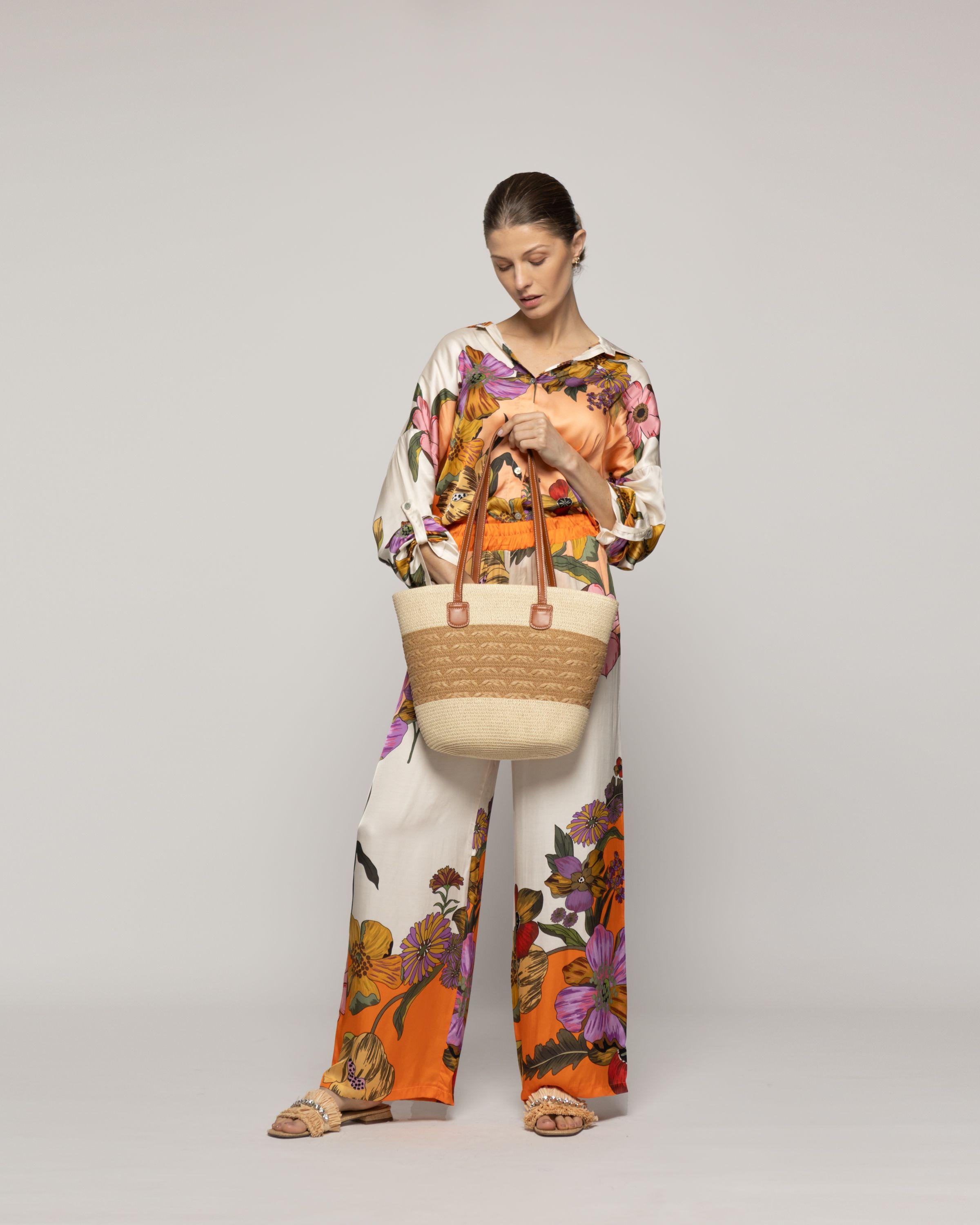 Cartera Mujer Playera Rafia Asas Negras Lineatre-2