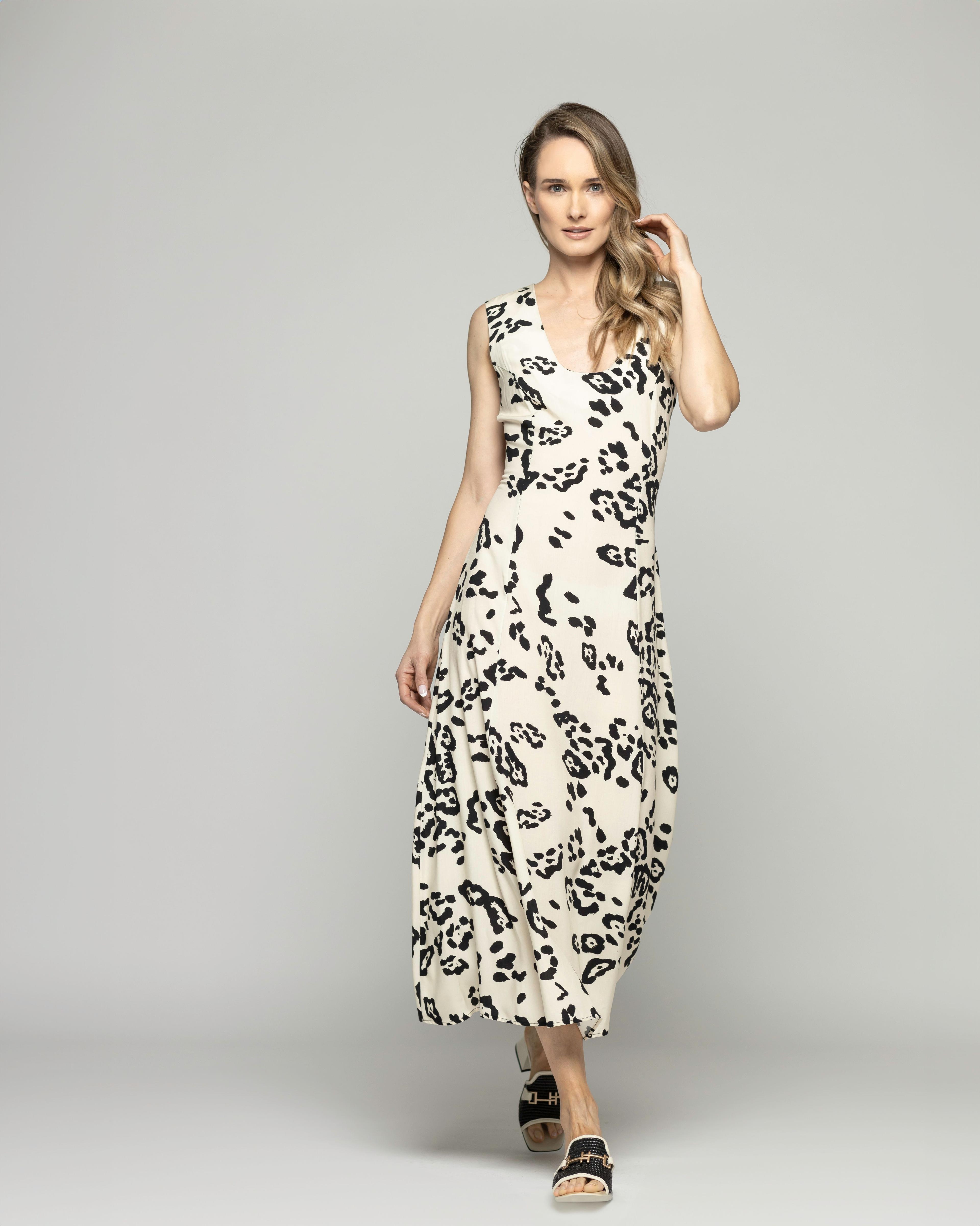 Vestido Mujer Vanda Midi Viscosa Sin Mangas Estampado Beige Ludovica-0