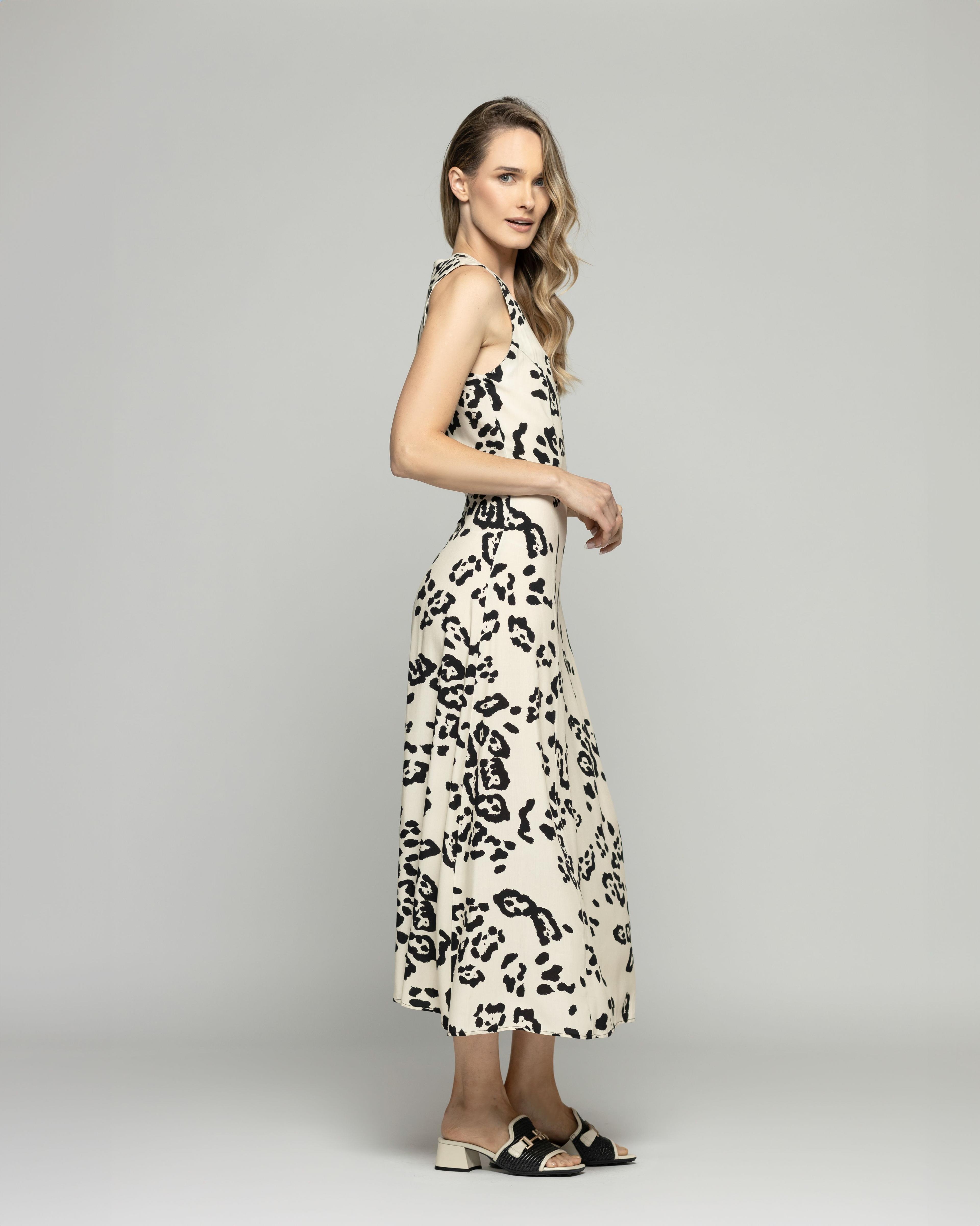 Vestido Mujer Vanda Midi Viscosa Sin Mangas Estampado Beige Ludovica-5