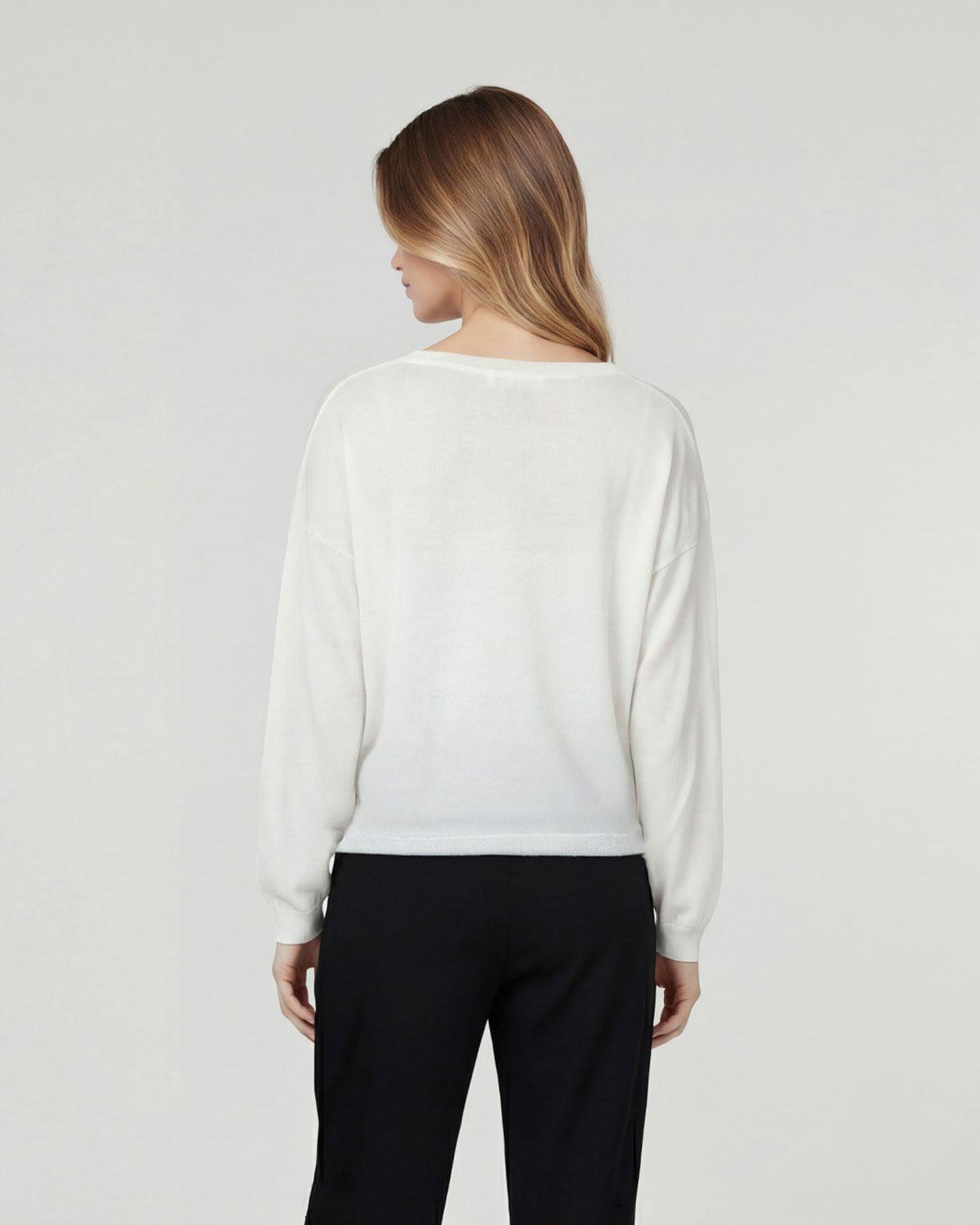 Sweater Mujer Eleonora Regular Cuello en V Manga 3/4 Blanco Lineatre-2
