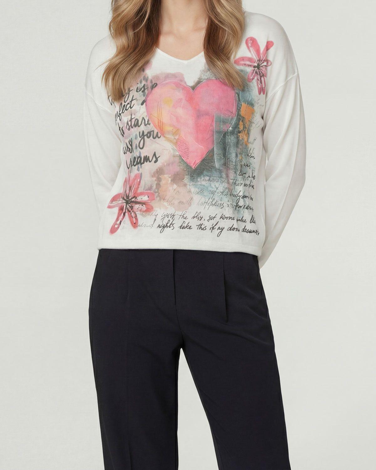 Sweater Mujer Eleonora Regular Cuello en V Manga 3/4 Blanco Lineatre-3