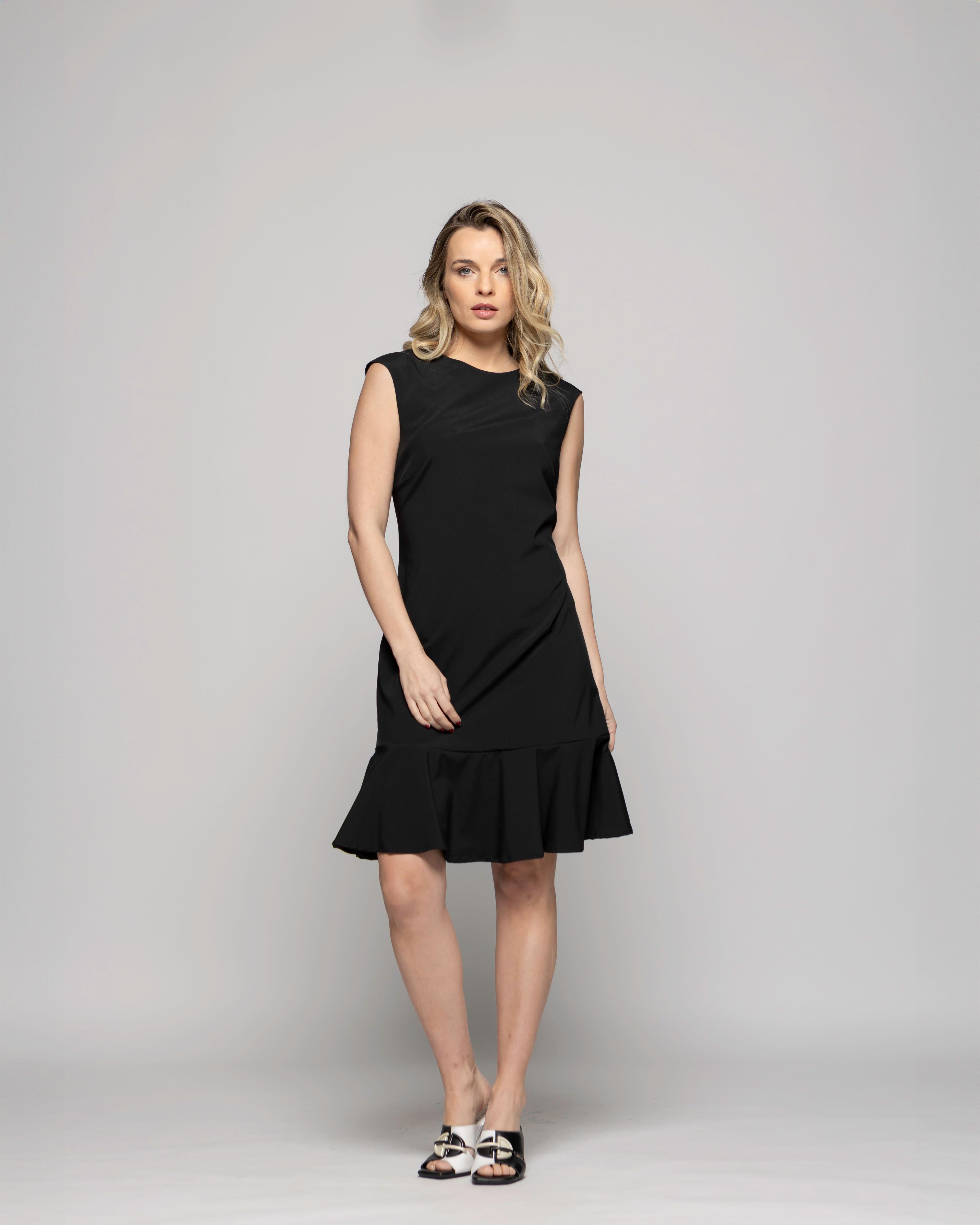 Vestido Mujer Glicina Corto Con Vuelo Manga Corta Escote Redondo Negro Ludovica-0