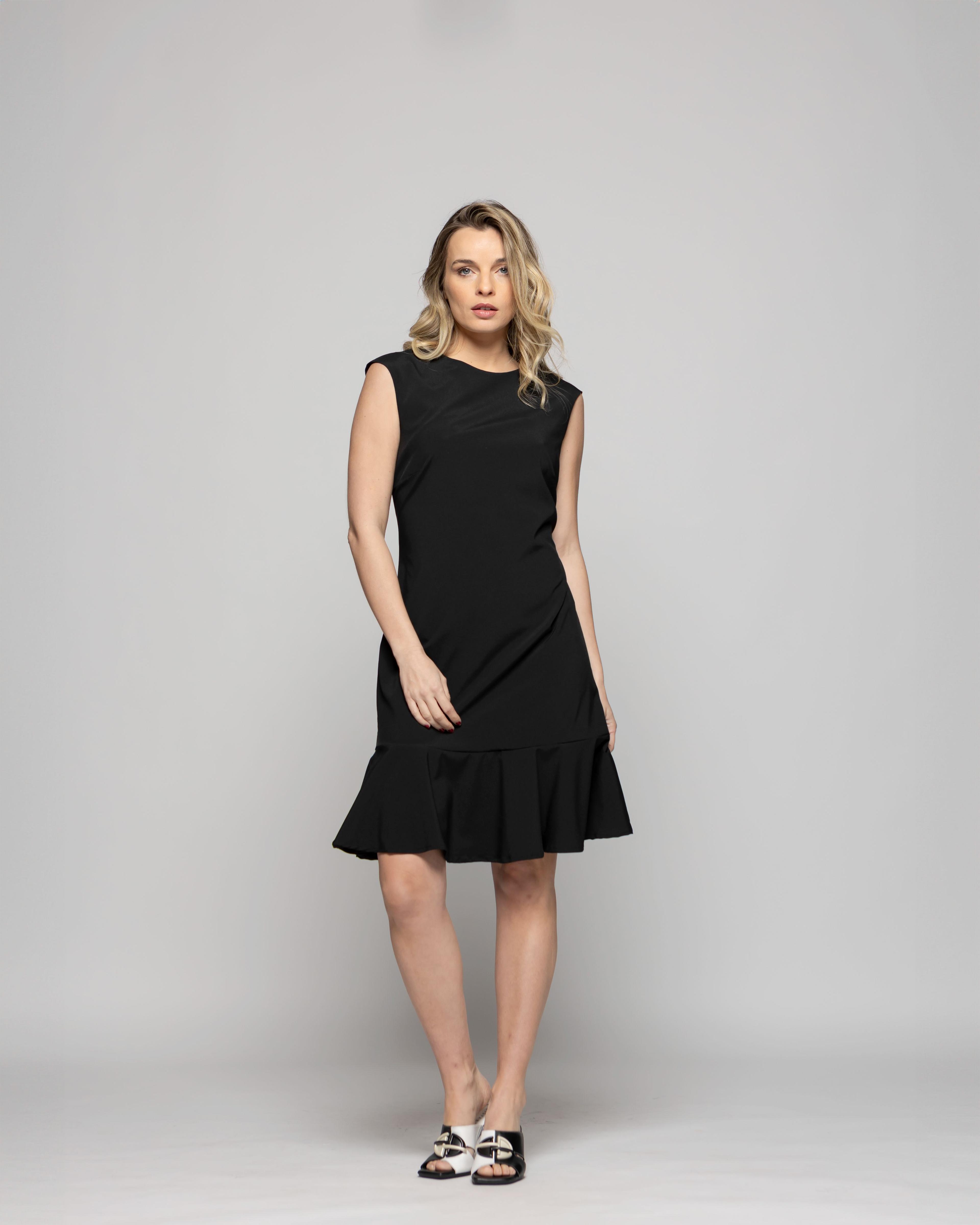 Vestido Mujer Glicina Corto Con Vuelo Manga Corta Escote Redondo Negro Ludovica-2