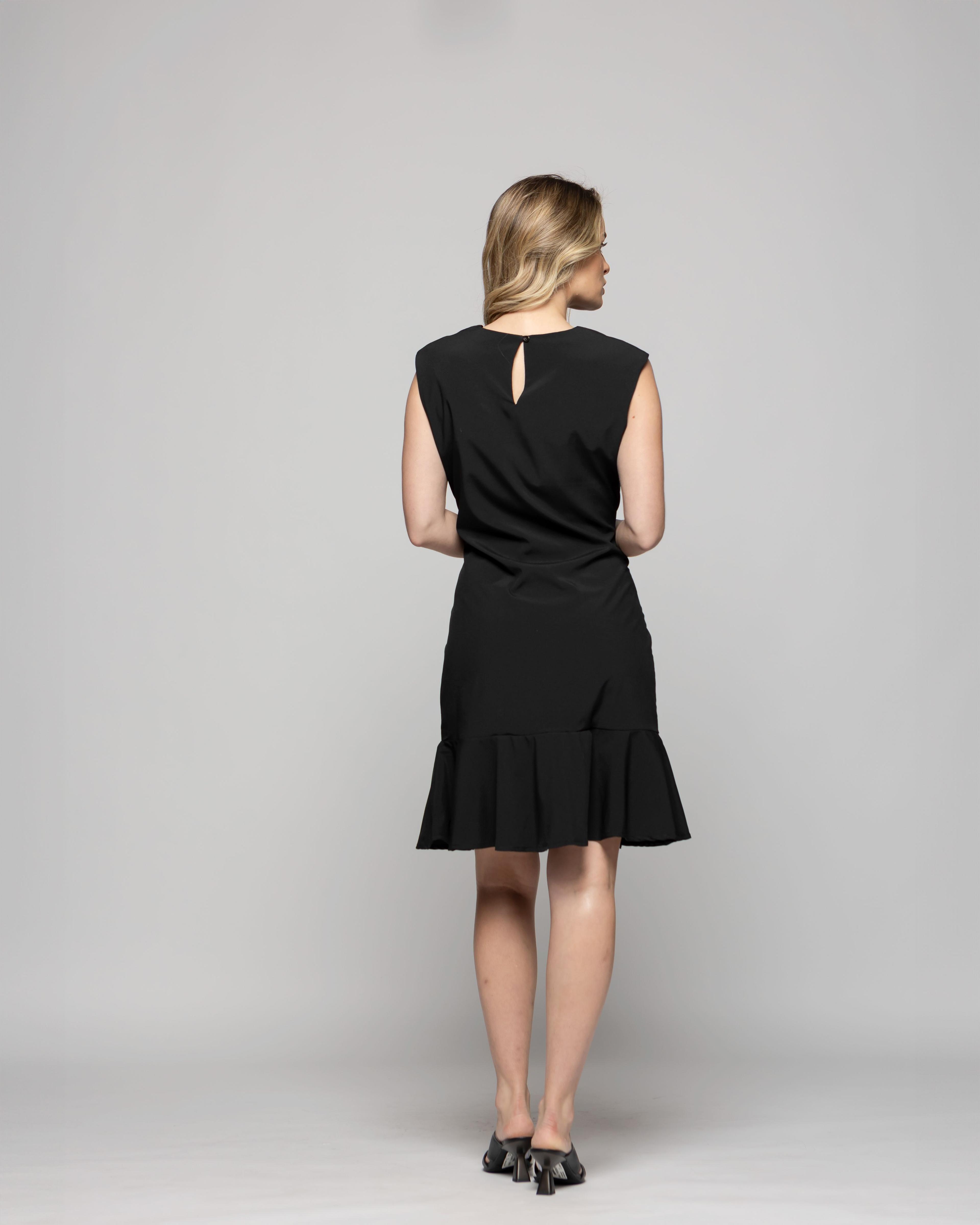 Vestido Mujer Glicina Corto Con Vuelo Manga Corta Escote Redondo Negro Ludovica-8