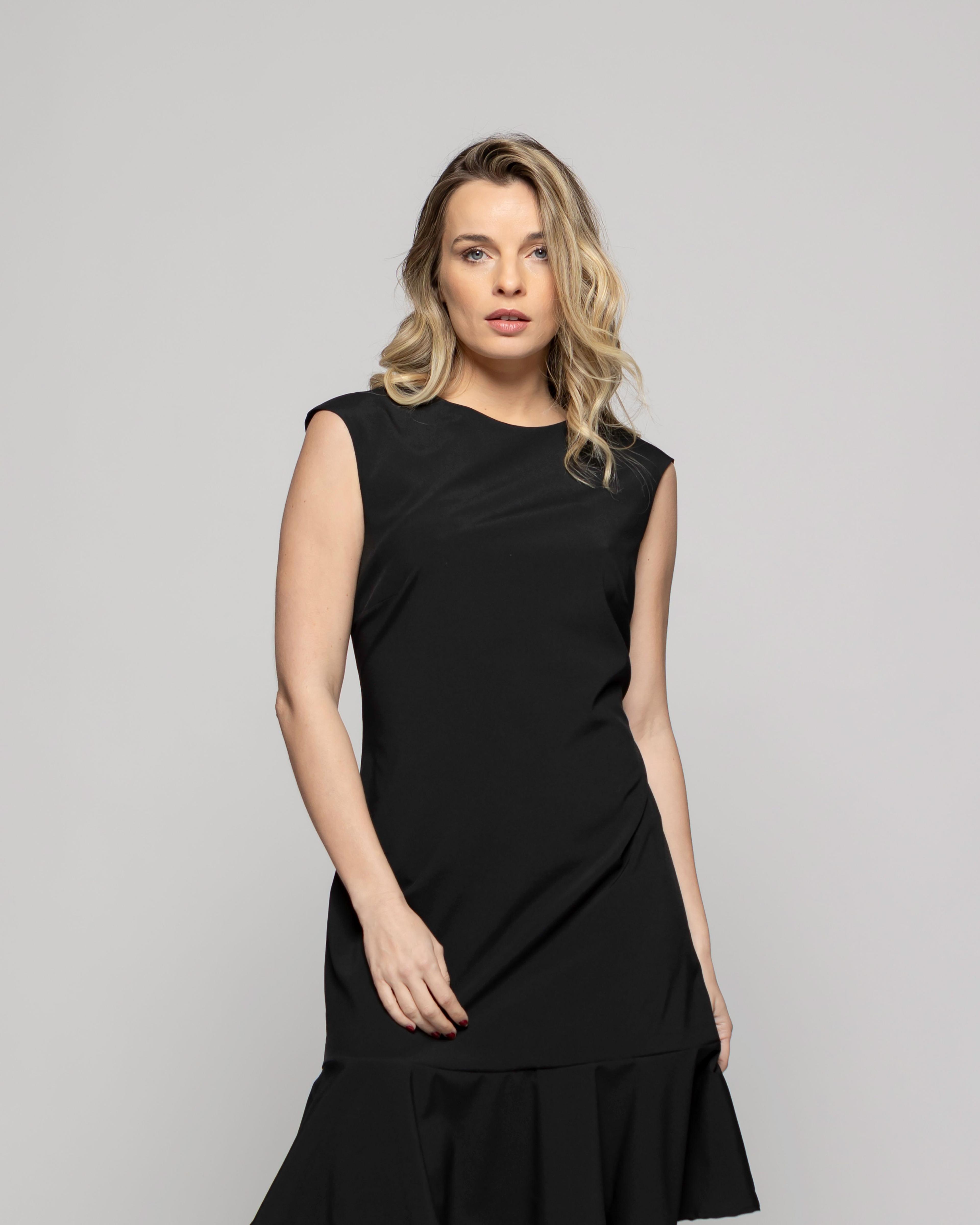 Vestido Mujer Glicina Corto Con Vuelo Manga Corta Escote Redondo Negro Ludovica-5