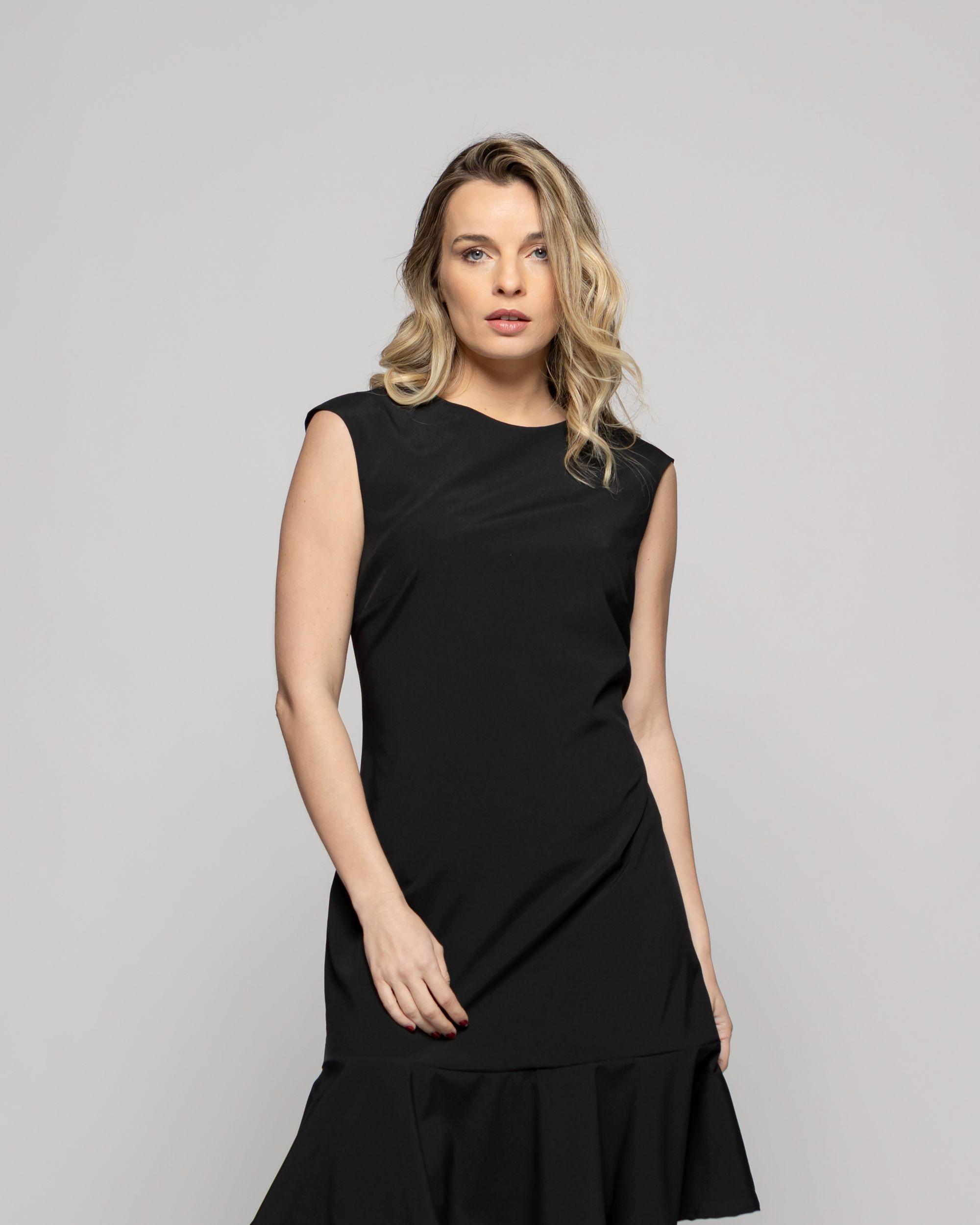 Vestido Mujer Glicina Corto Con Vuelo Manga Corta Escote Redondo Negro Ludovica-6