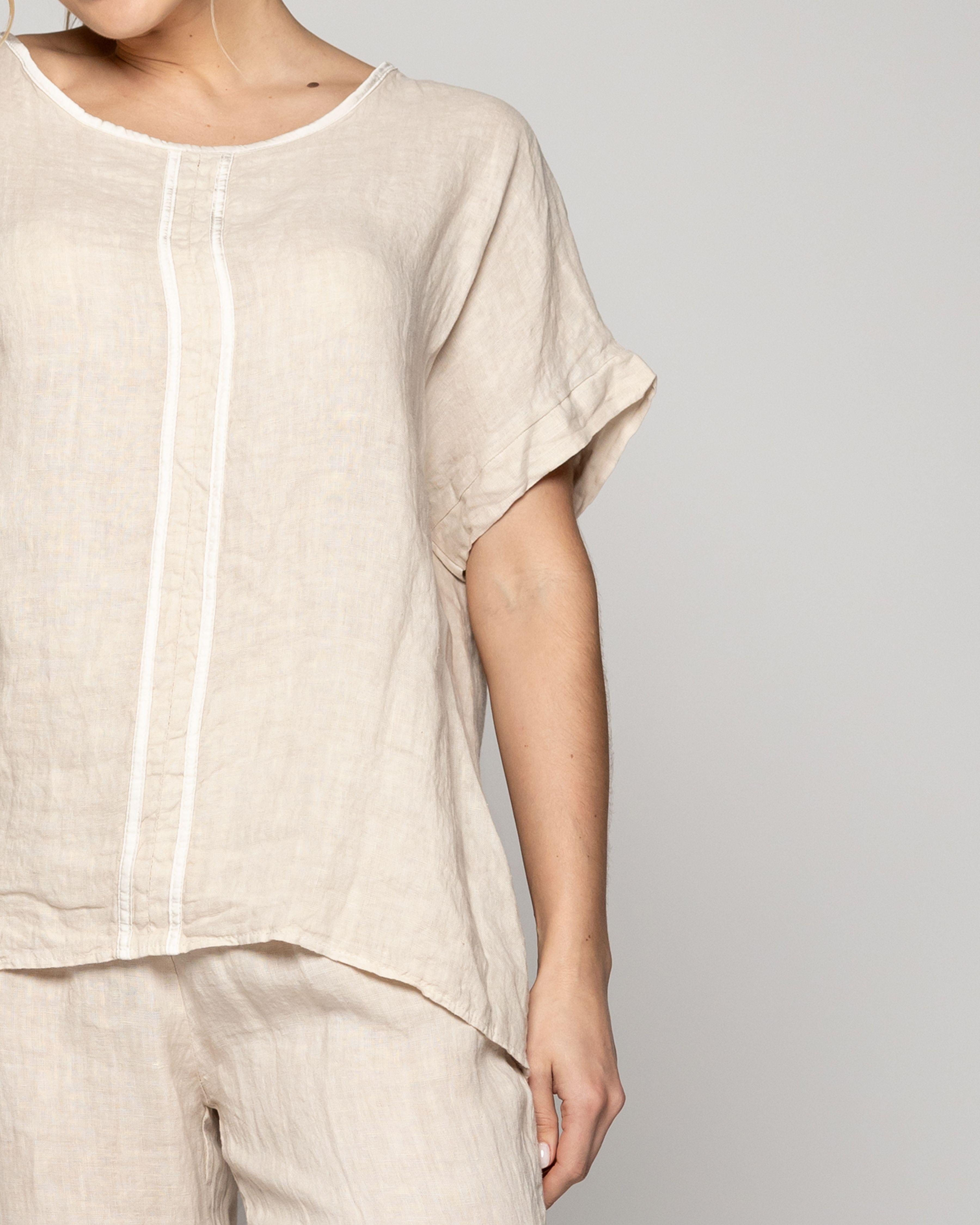 Blusa Mujer Bianca Manga Corta Beige Lineatre-2