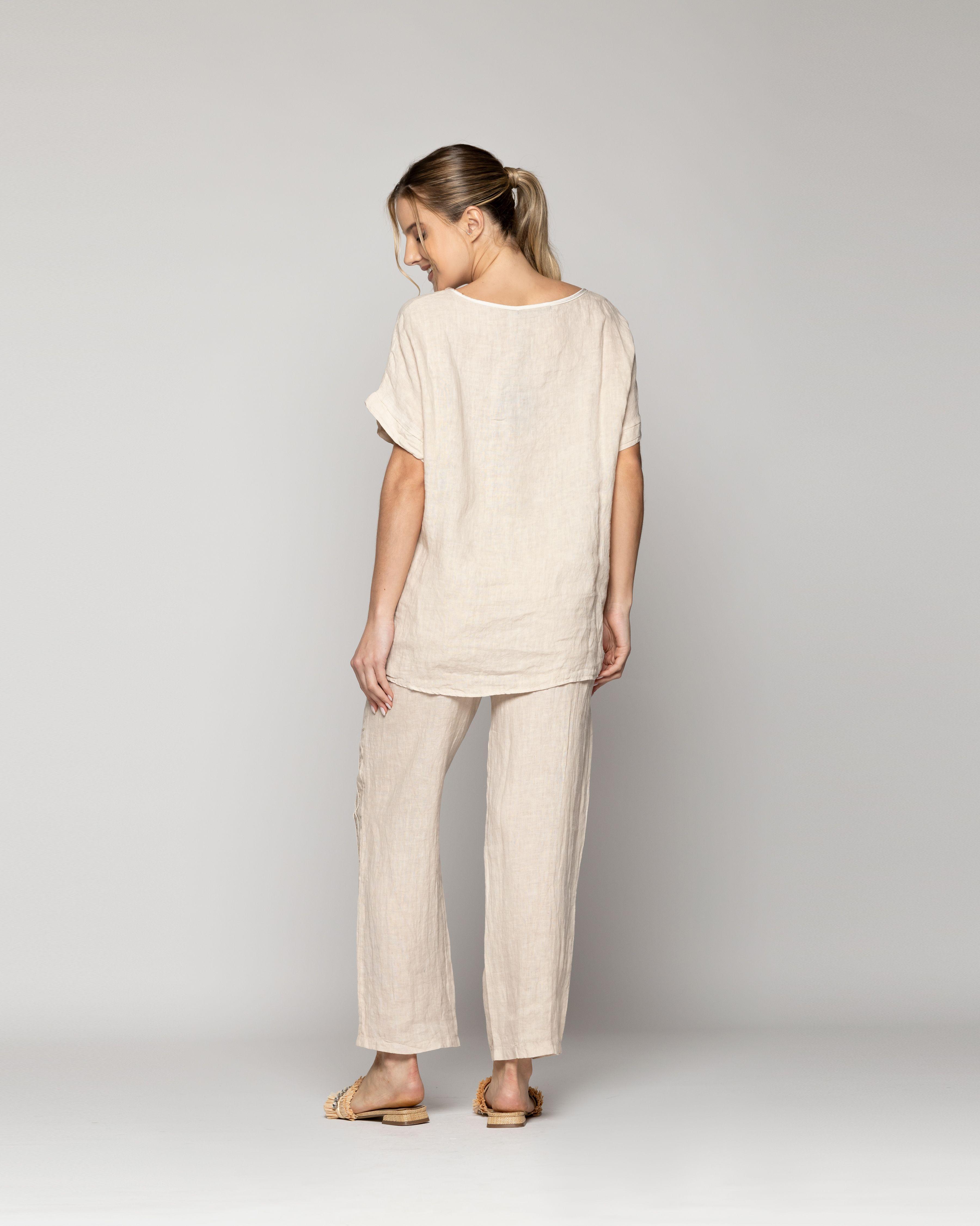 Blusa Mujer Bianca Manga Corta Beige Lineatre-3