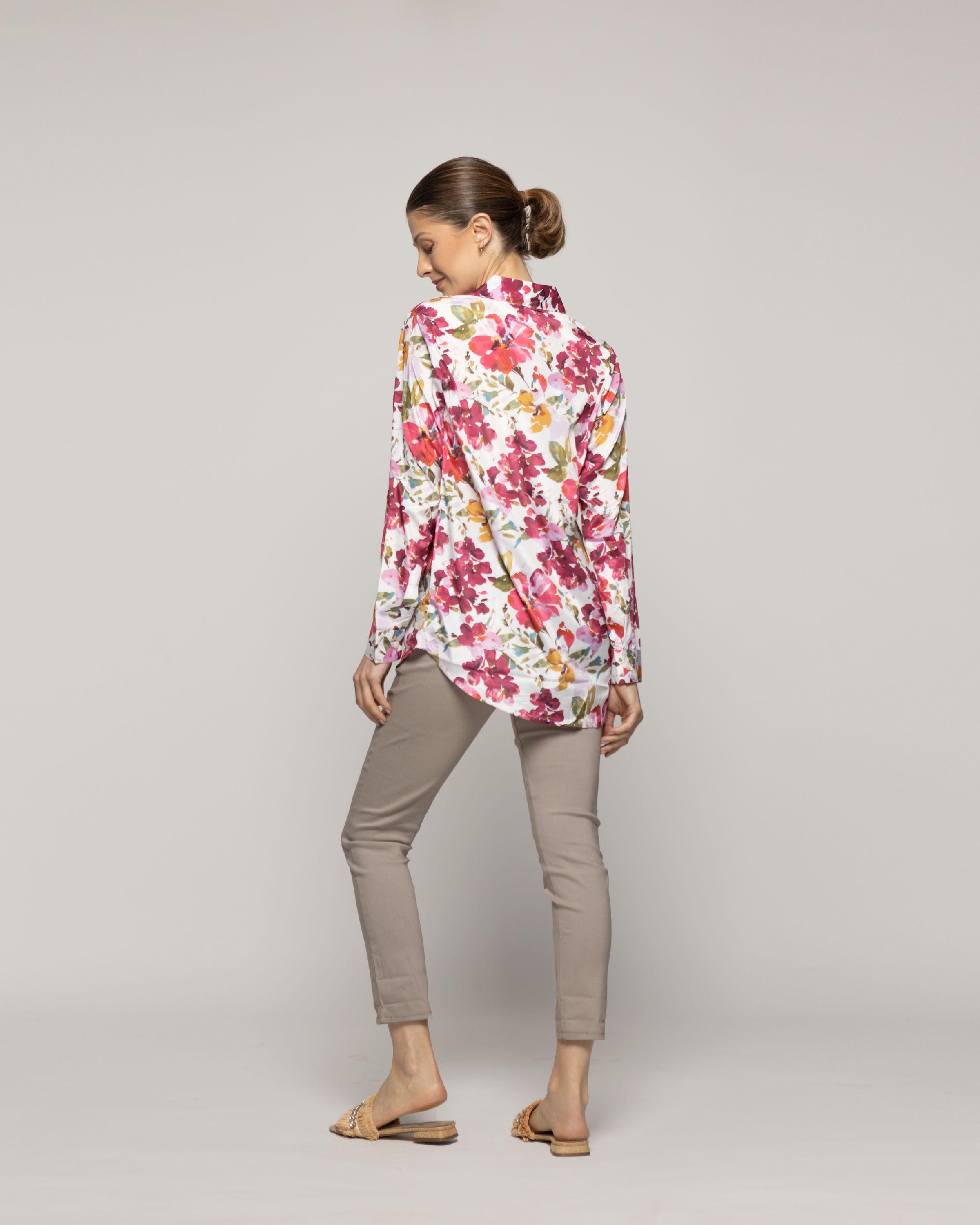 Blusón Mujer Beila Camisero Estampado Abstracto Artístico Crudo Lineatre-2