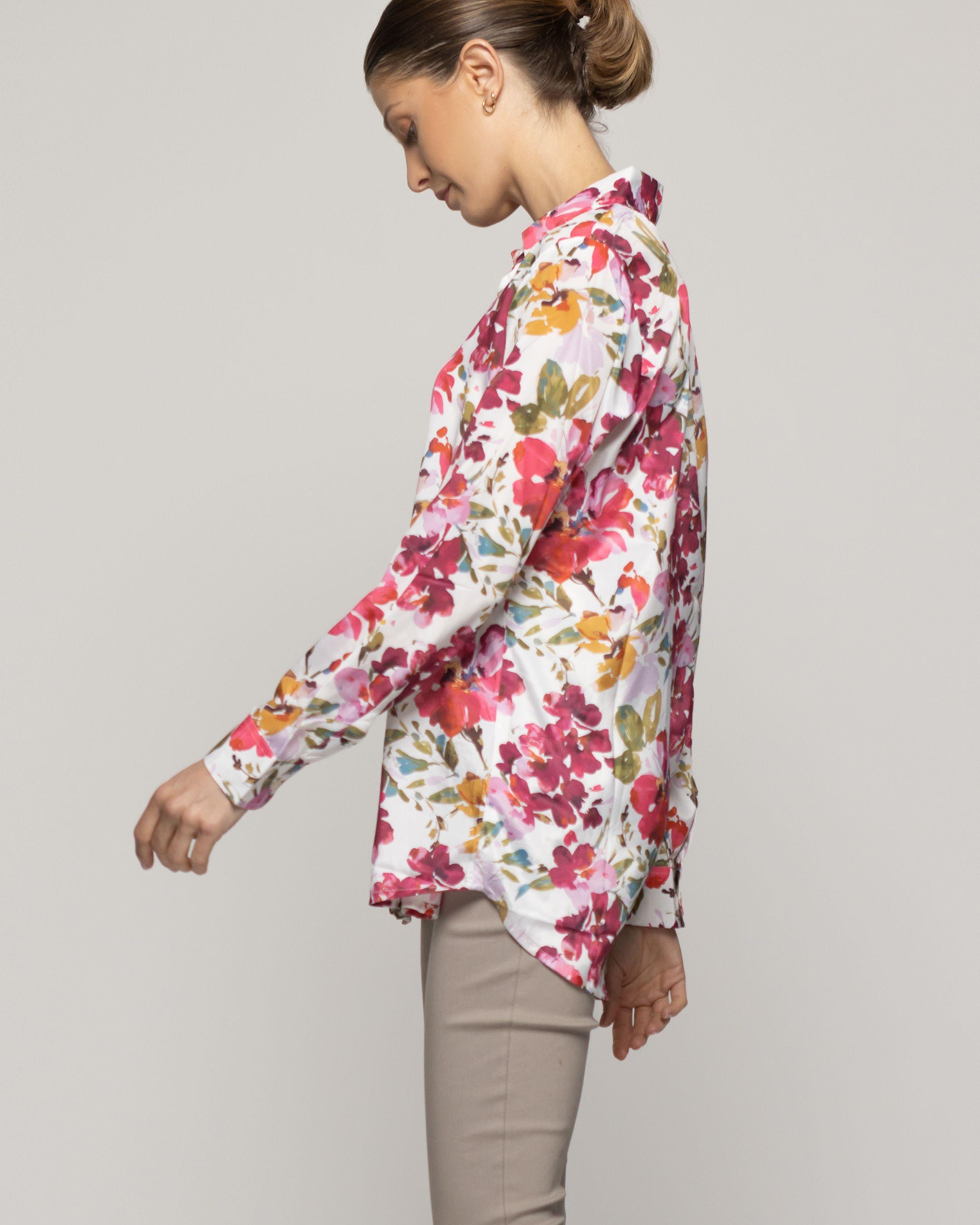 Blusón Mujer Beila Camisero Estampado Abstracto Artístico Crudo Lineatre-3