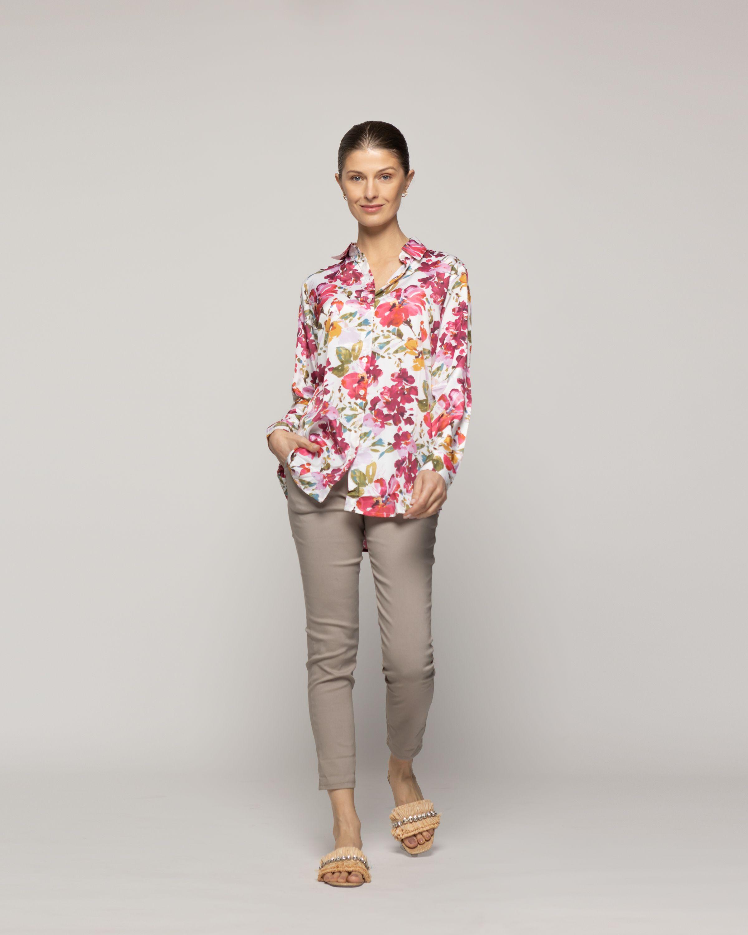 Blusón Mujer Beila Camisero Estampado Abstracto Artístico Crudo Lineatre-4