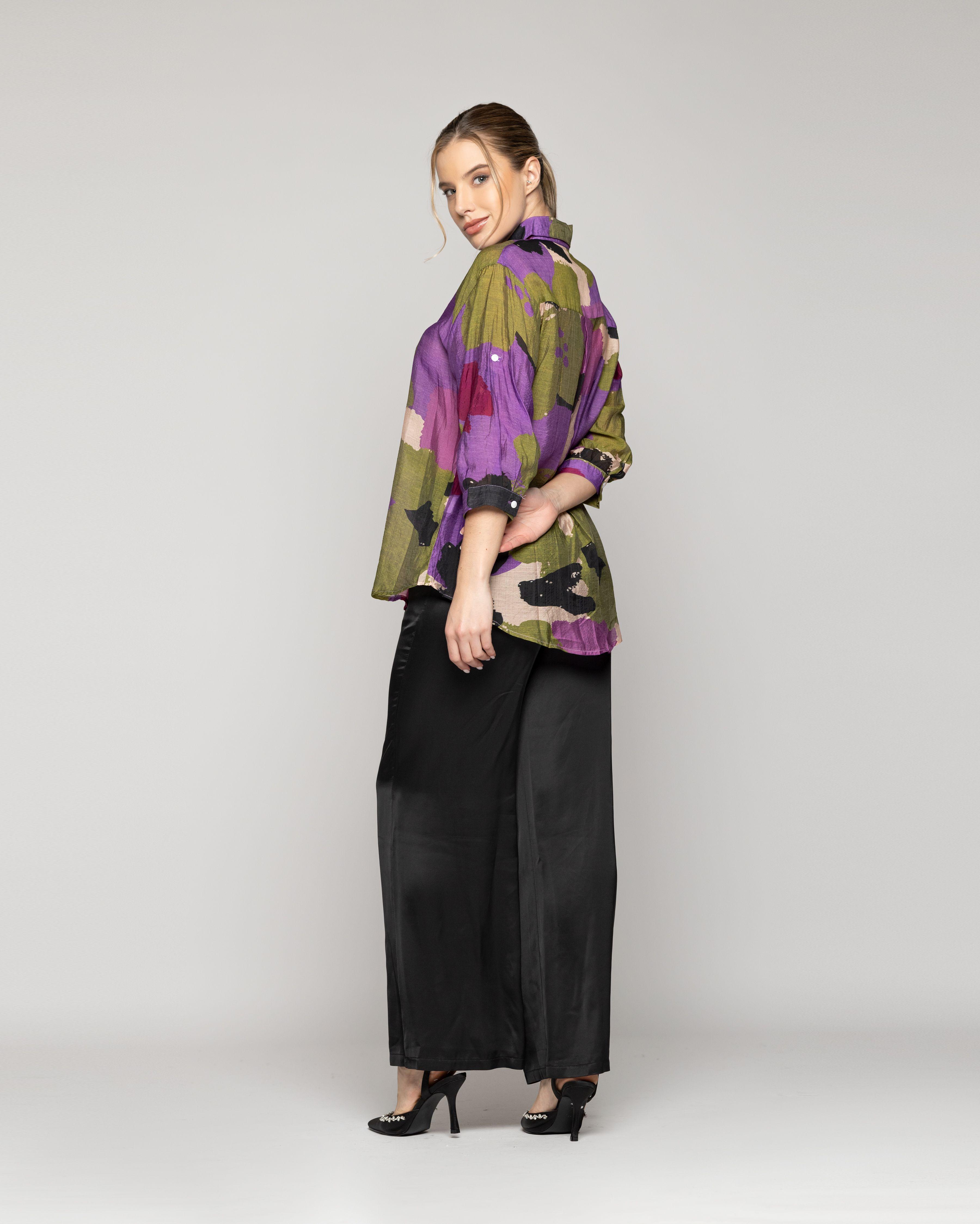 Blusa Mujer Bellinda Manga 3/4 Oversize Diseño Abstracto  Violeta  Lineatre-2