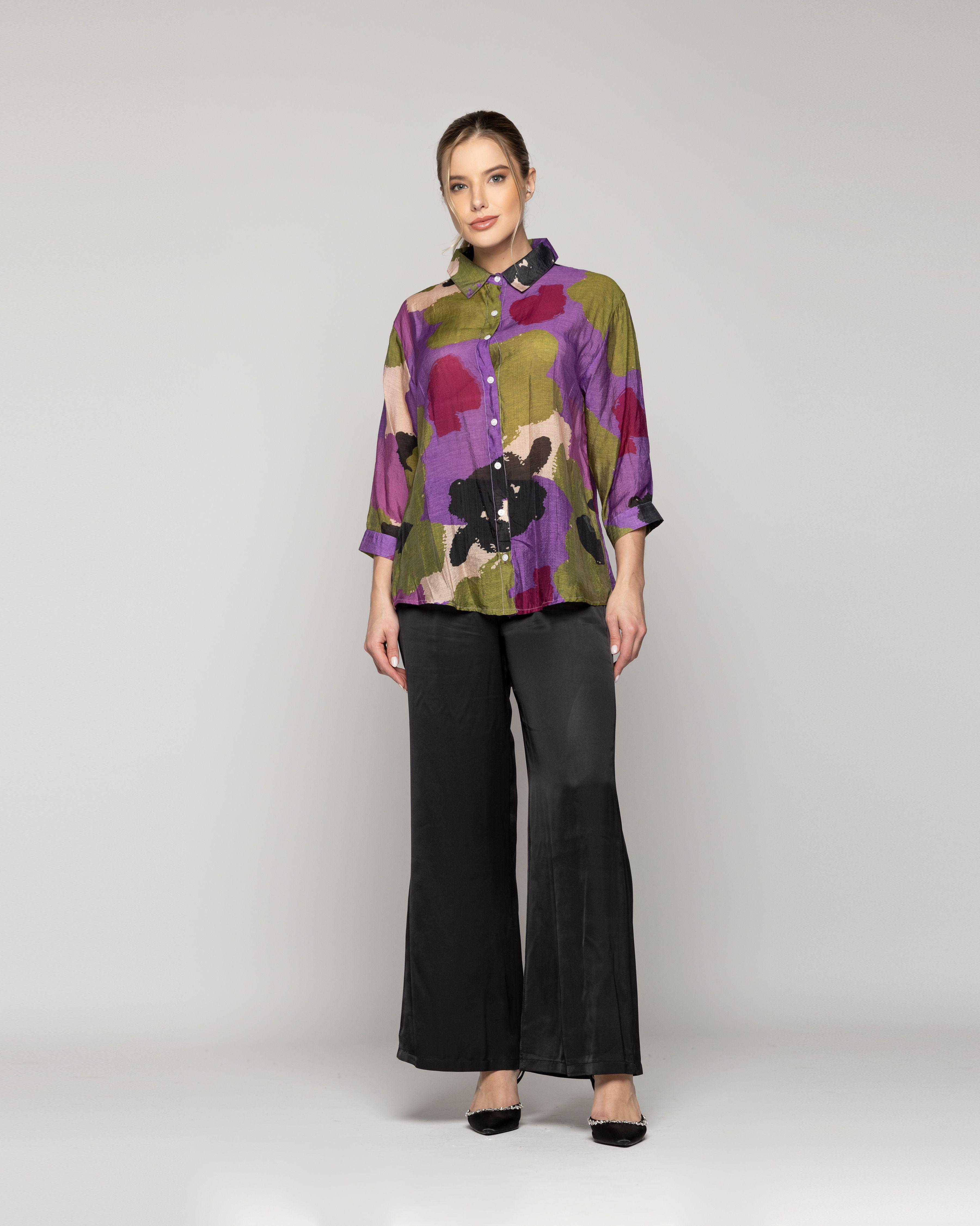 Blusa Mujer Bellinda Manga 3/4 Oversize Diseño Abstracto  Violeta  Lineatre-4