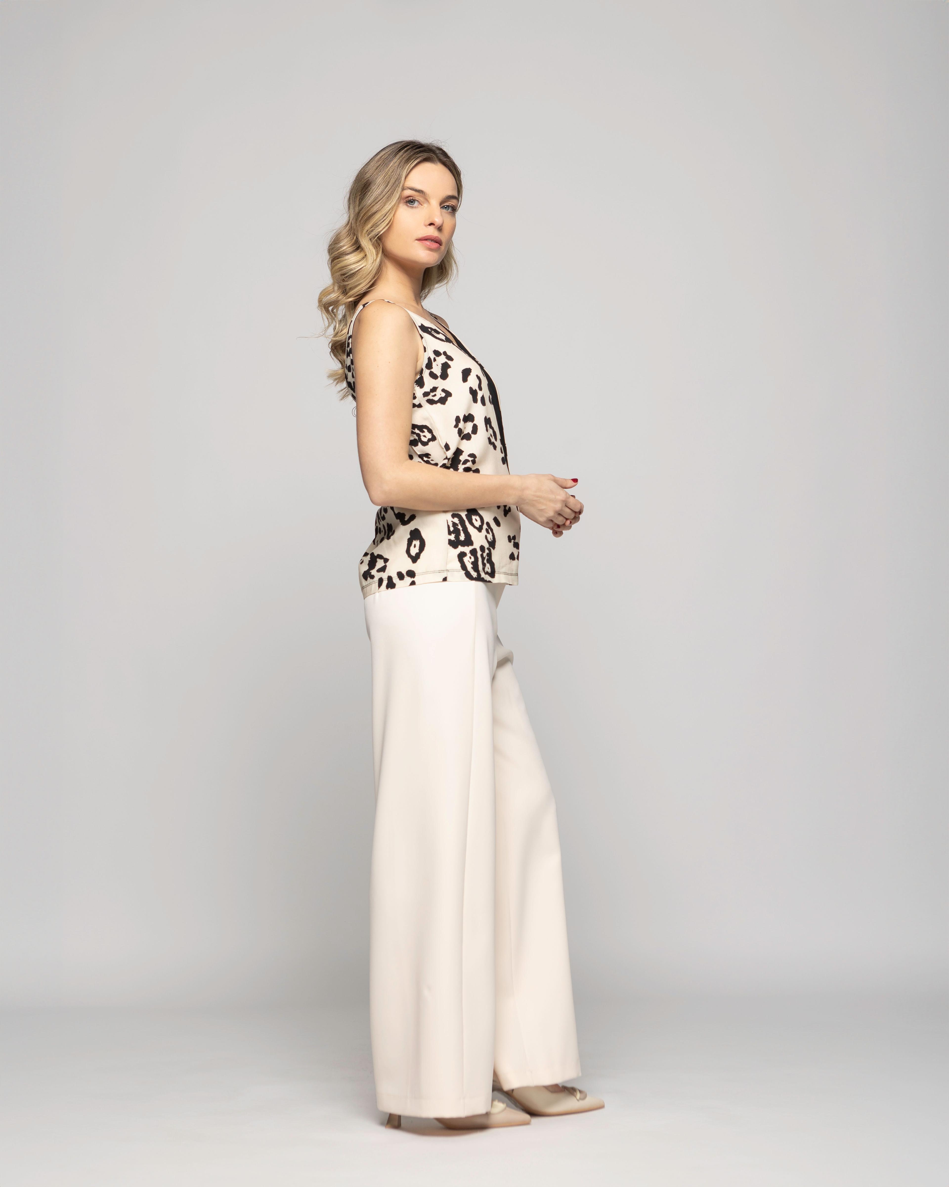 Blusa Mujer Begonia Sin Mangas Escote V Animal Print Ludovica-4