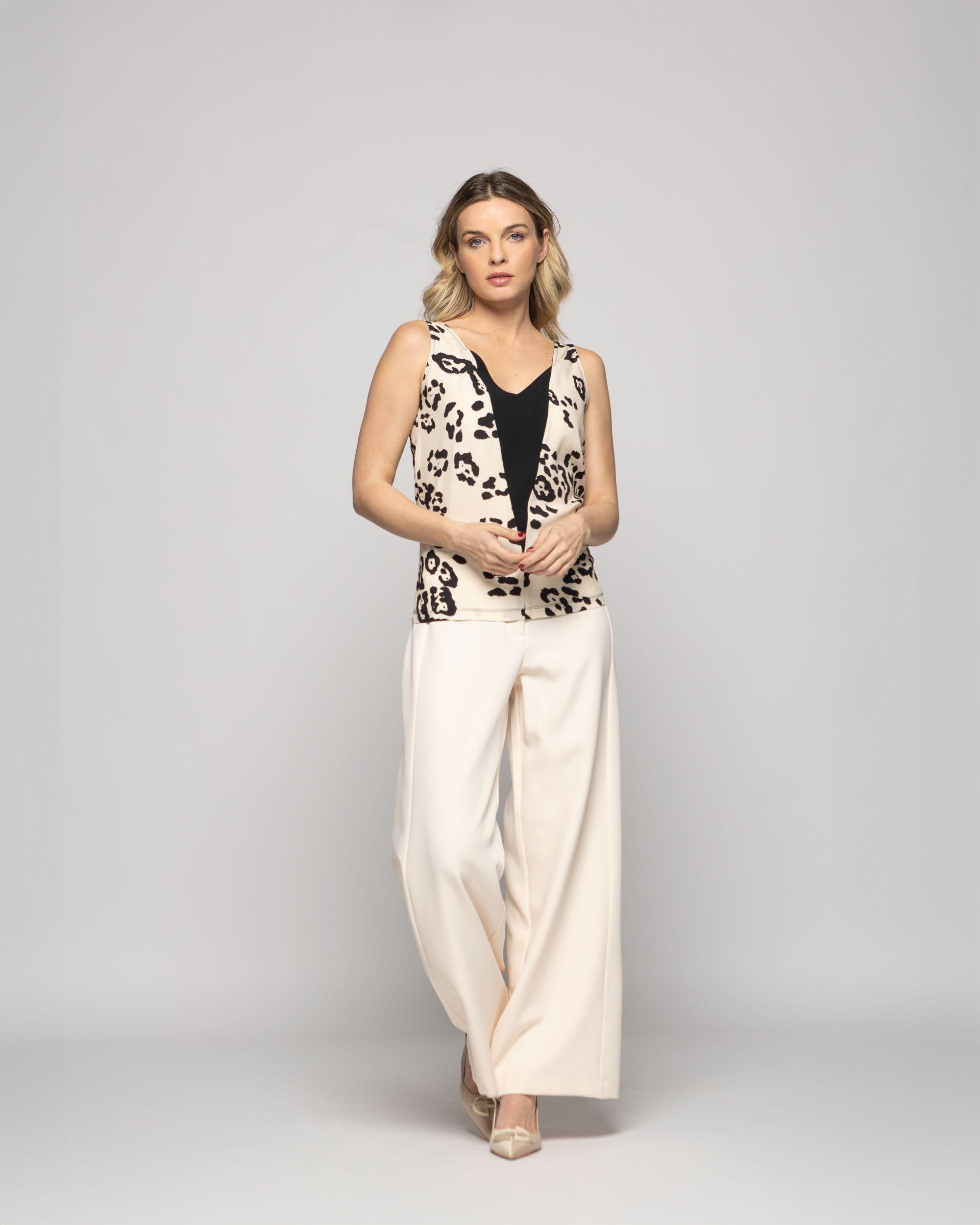 Blusa Mujer Begonia Sin Mangas Escote V Animal Print Ludovica-1