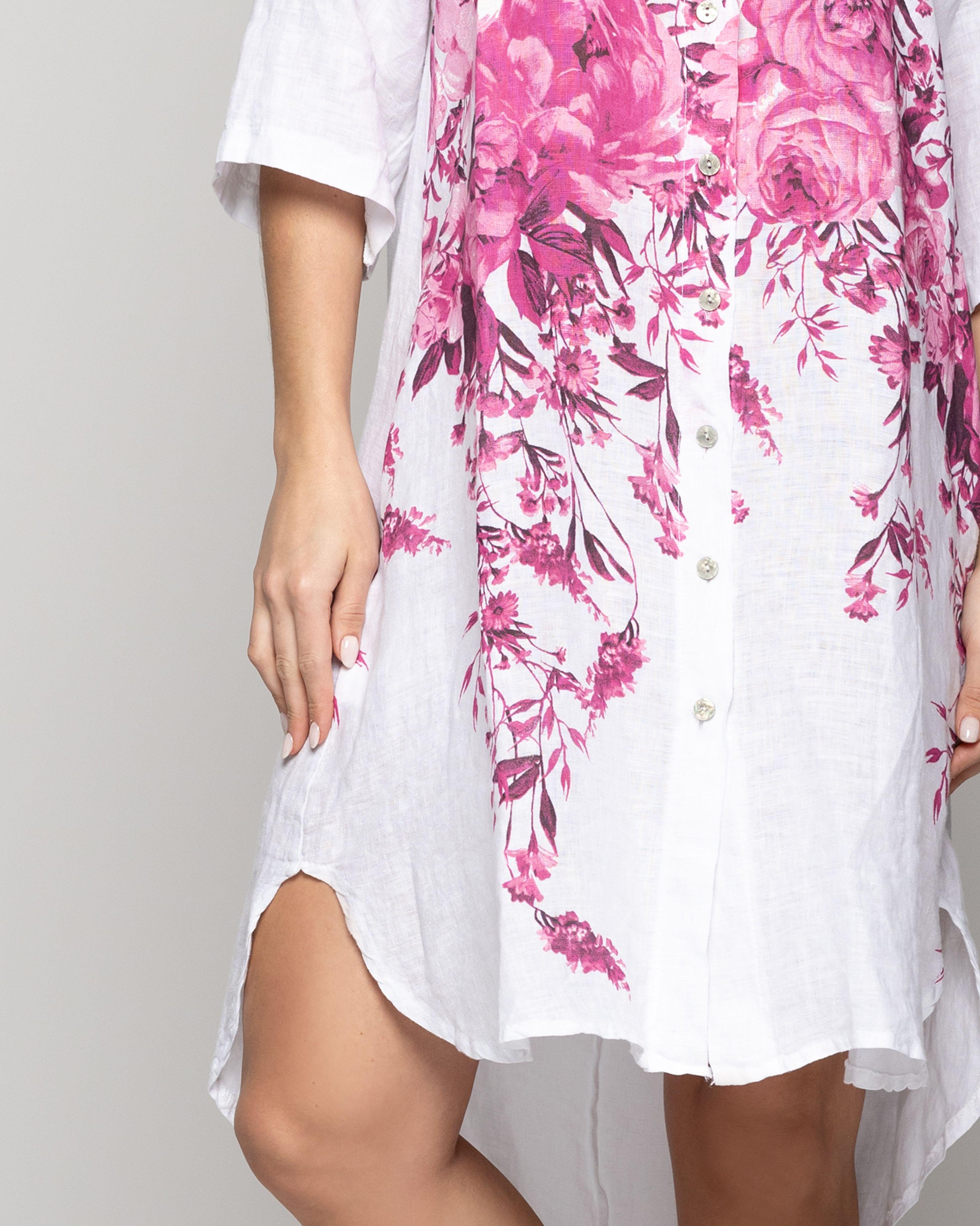 Blusón Mujer Betania De Lino Con Estampado De Flores Fucsia Lineatre-2