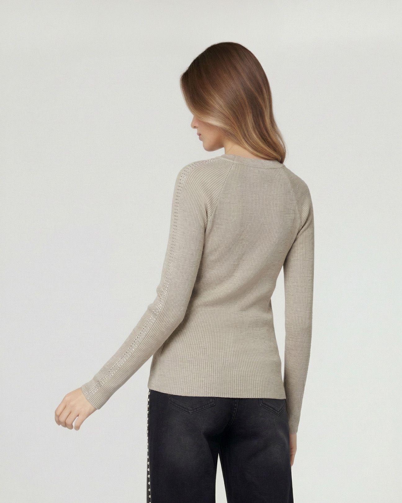 Sweater Mujer Ornella Relaxed Cuello En V Manga Caída Fango Lineatre-1