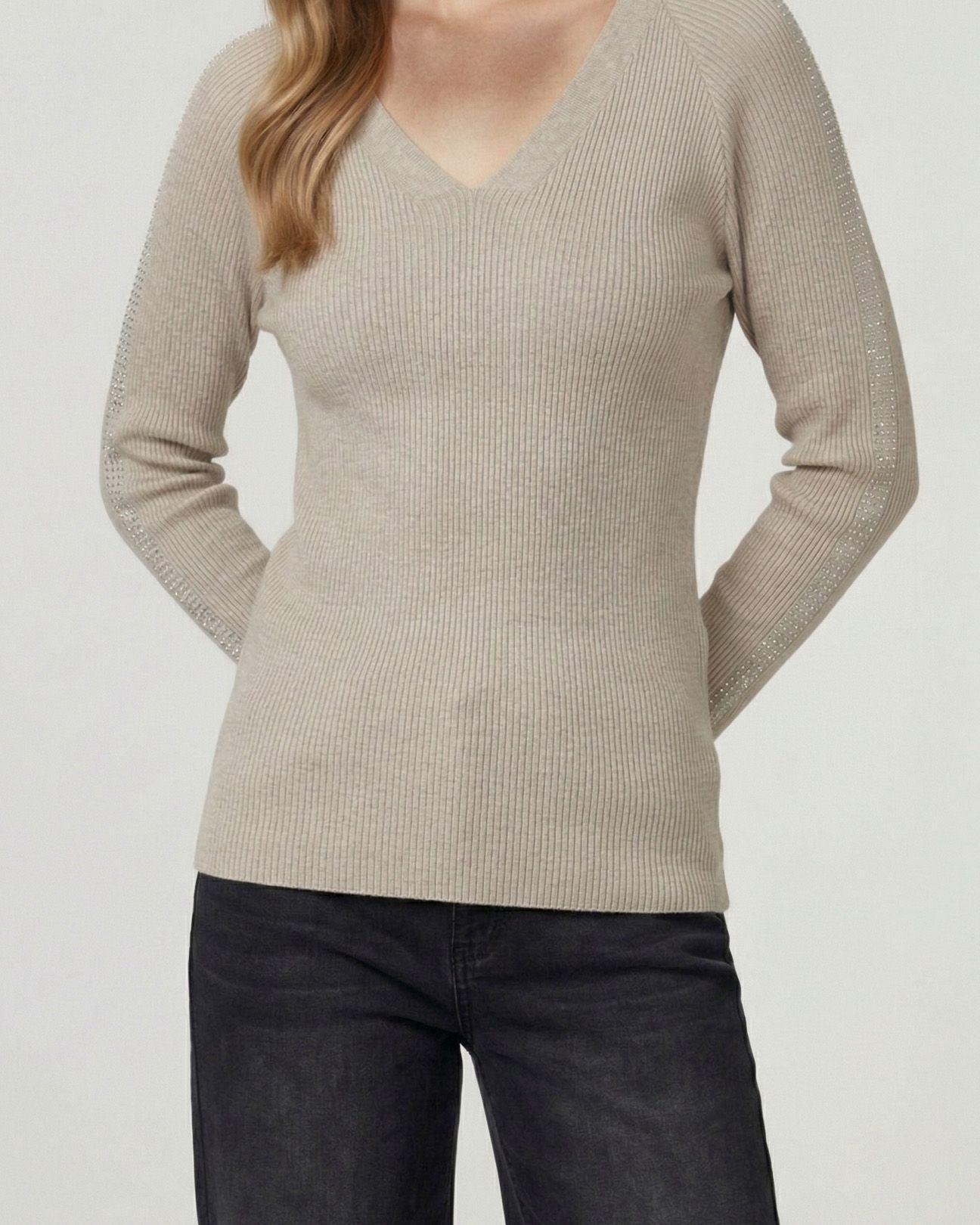 Sweater Mujer Ornella Relaxed Cuello En V Manga Caída Fango Lineatre-2