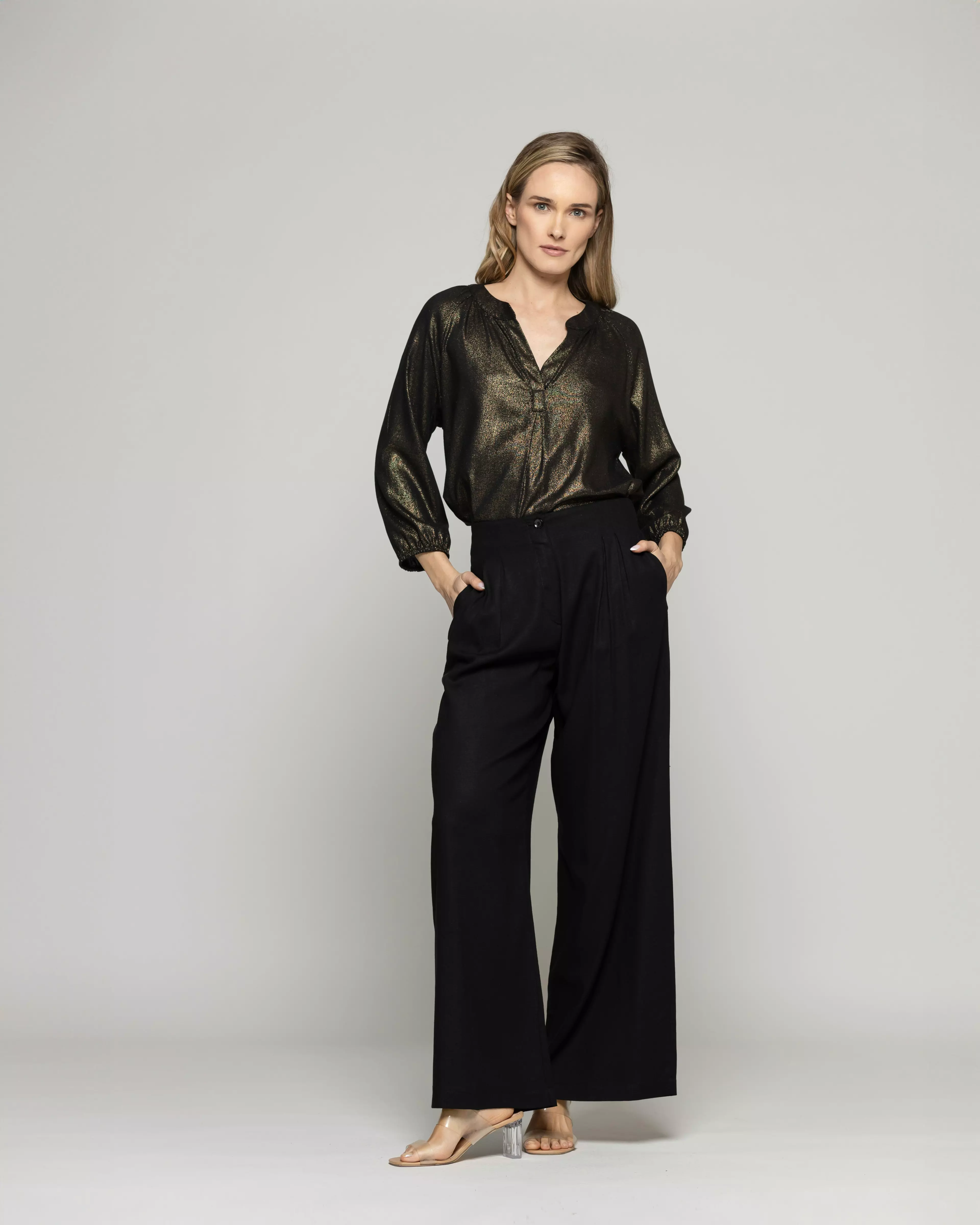 Pantalón Mujer Silene Viscosa Con Pinzas Negro Ludovica-0