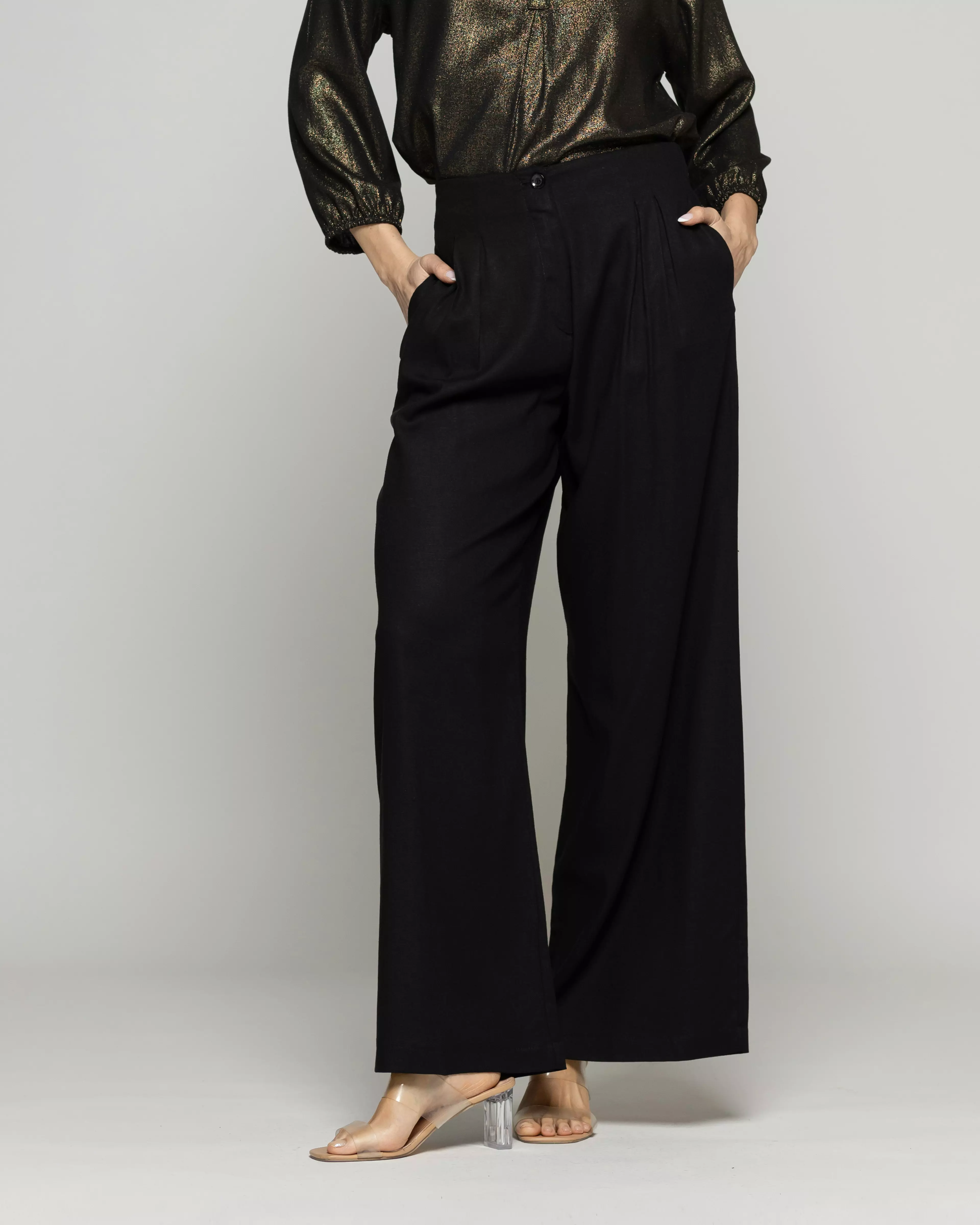 Pantalón Mujer Silene Viscosa Con Pinzas Negro Ludovica-1