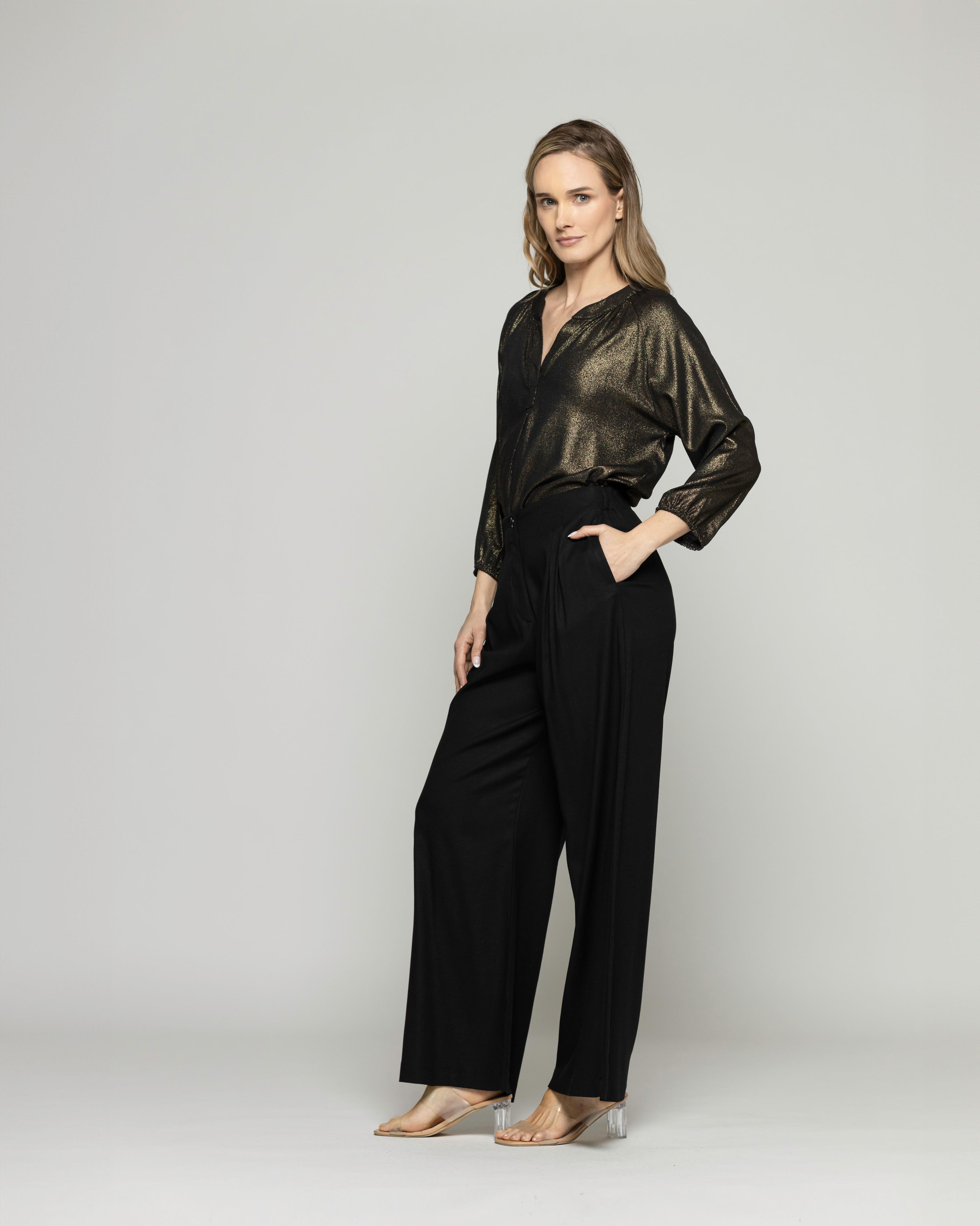Pantalón Mujer Silene Viscosa Con Pinzas Negro Ludovica-2