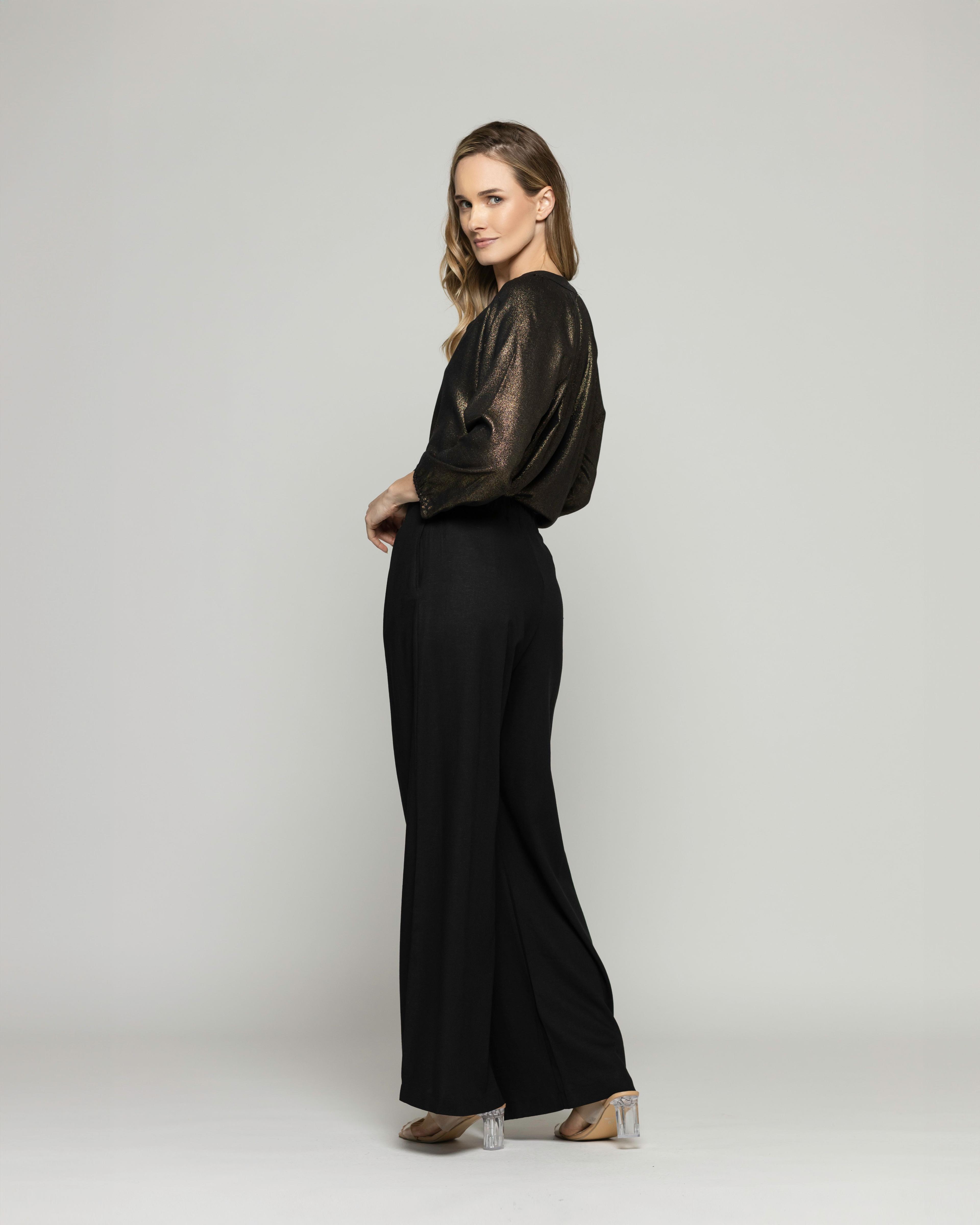 Pantalón Mujer Silene Viscosa Con Pinzas Negro Ludovica-3