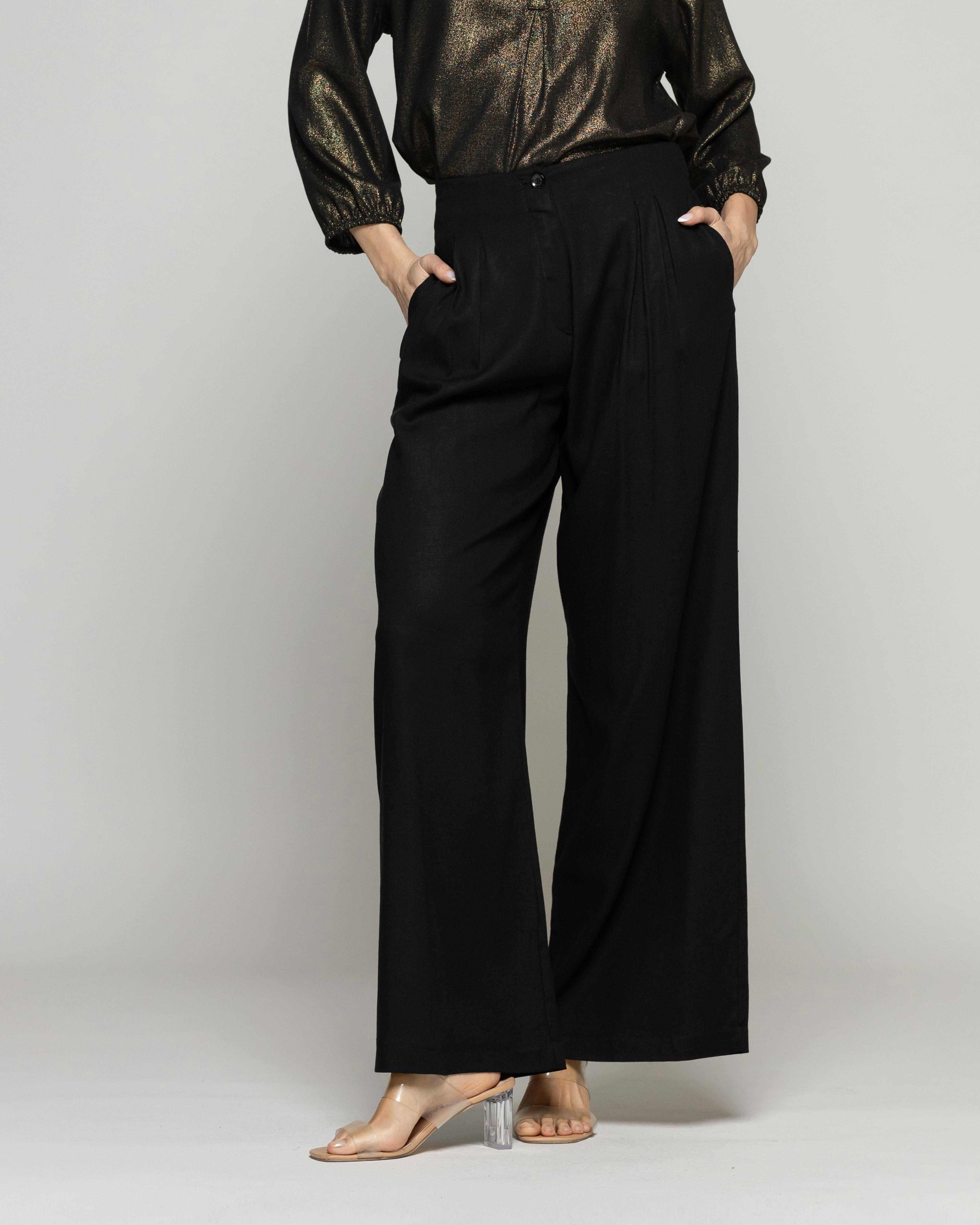 Pantalón Mujer Silene Viscosa Con Pinzas Negro Ludovica-2