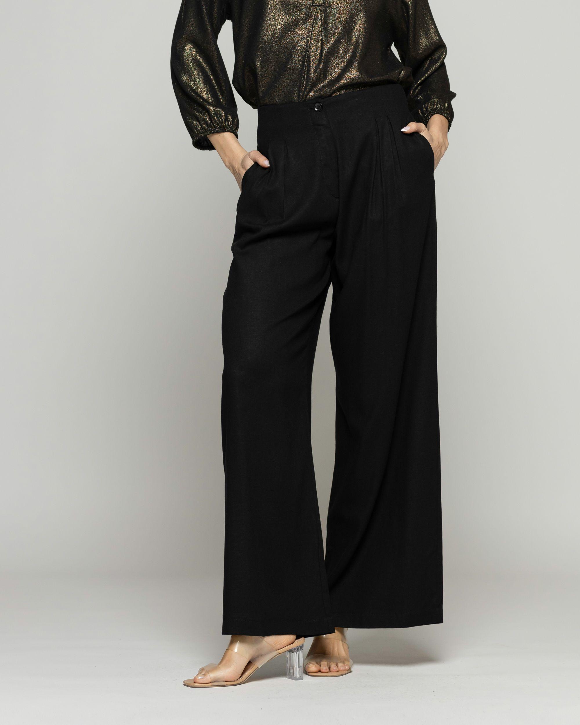 Pantalón Mujer Silene Viscosa Con Pinzas Negro Ludovica-3