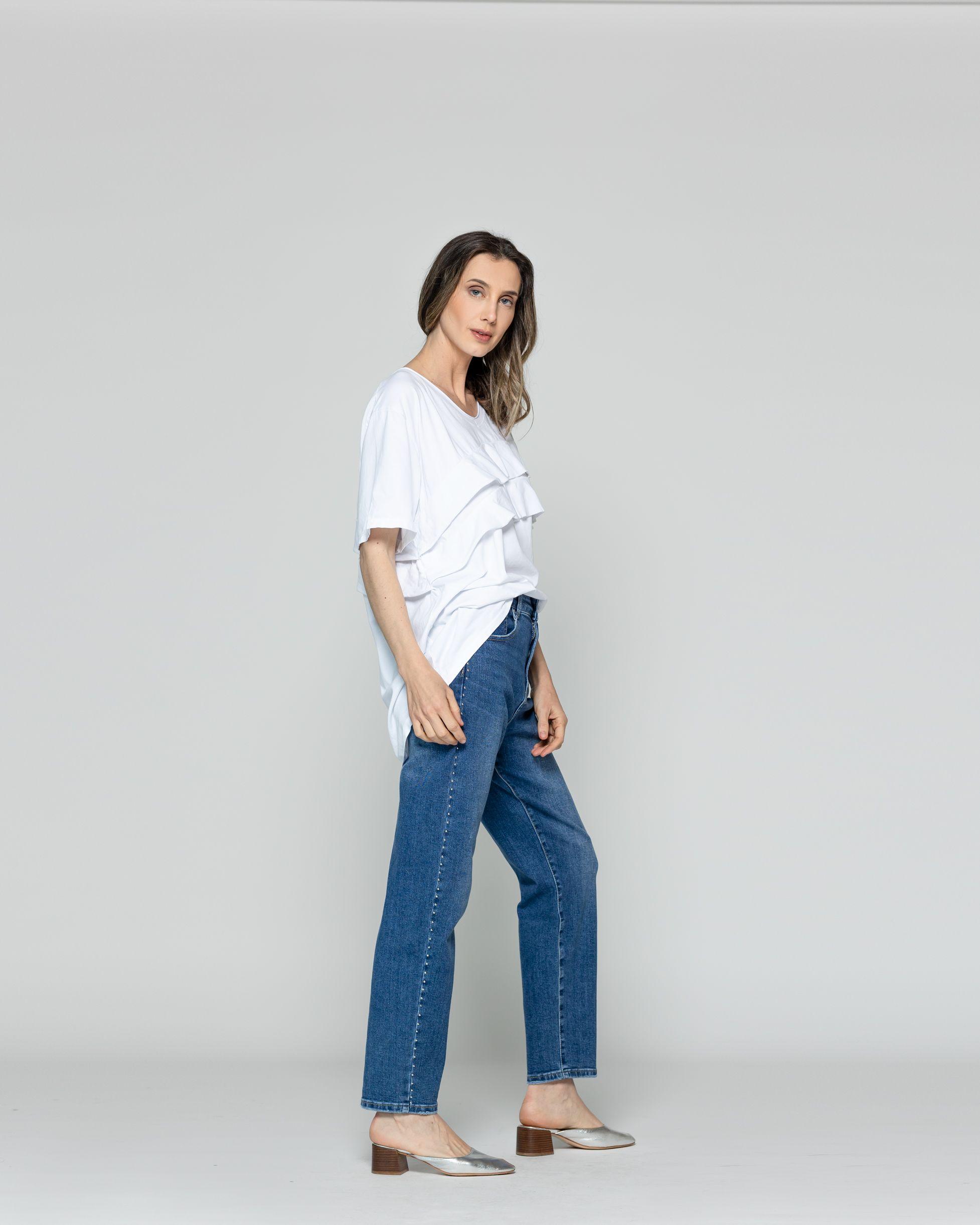 Polera Mujer Odessa Con Volantes Blanca Lineatre-2