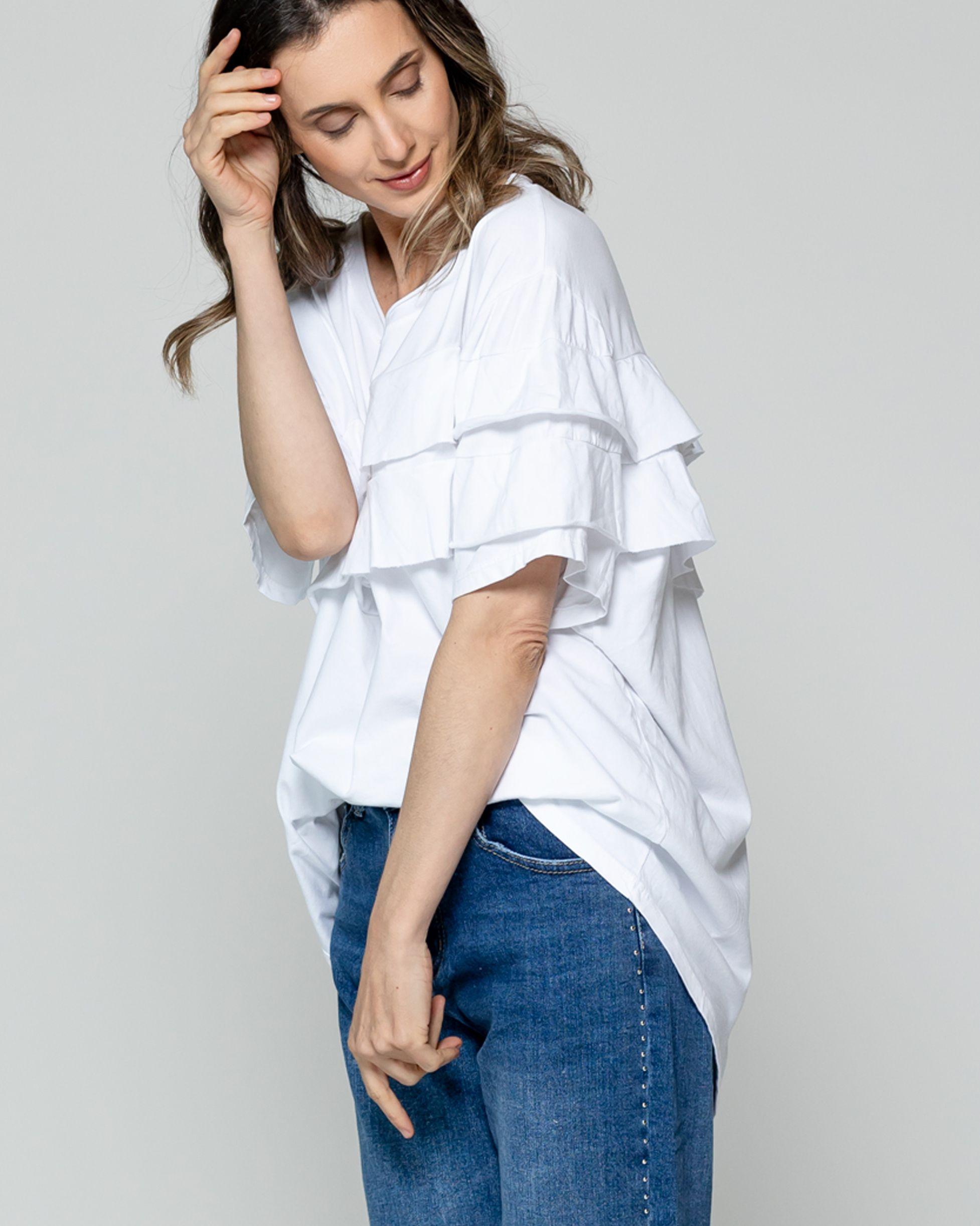 Polera Mujer Odessa Con Volantes Blanca Lineatre-3
