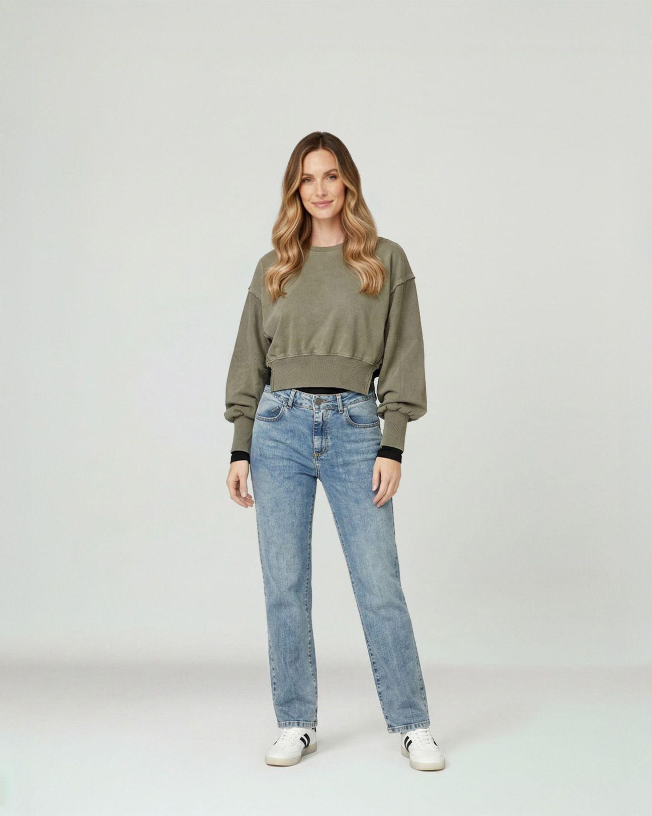 Poleron Mujer Zoe Overside Cuello Redondo Manga Caída Fango Lineatre-3