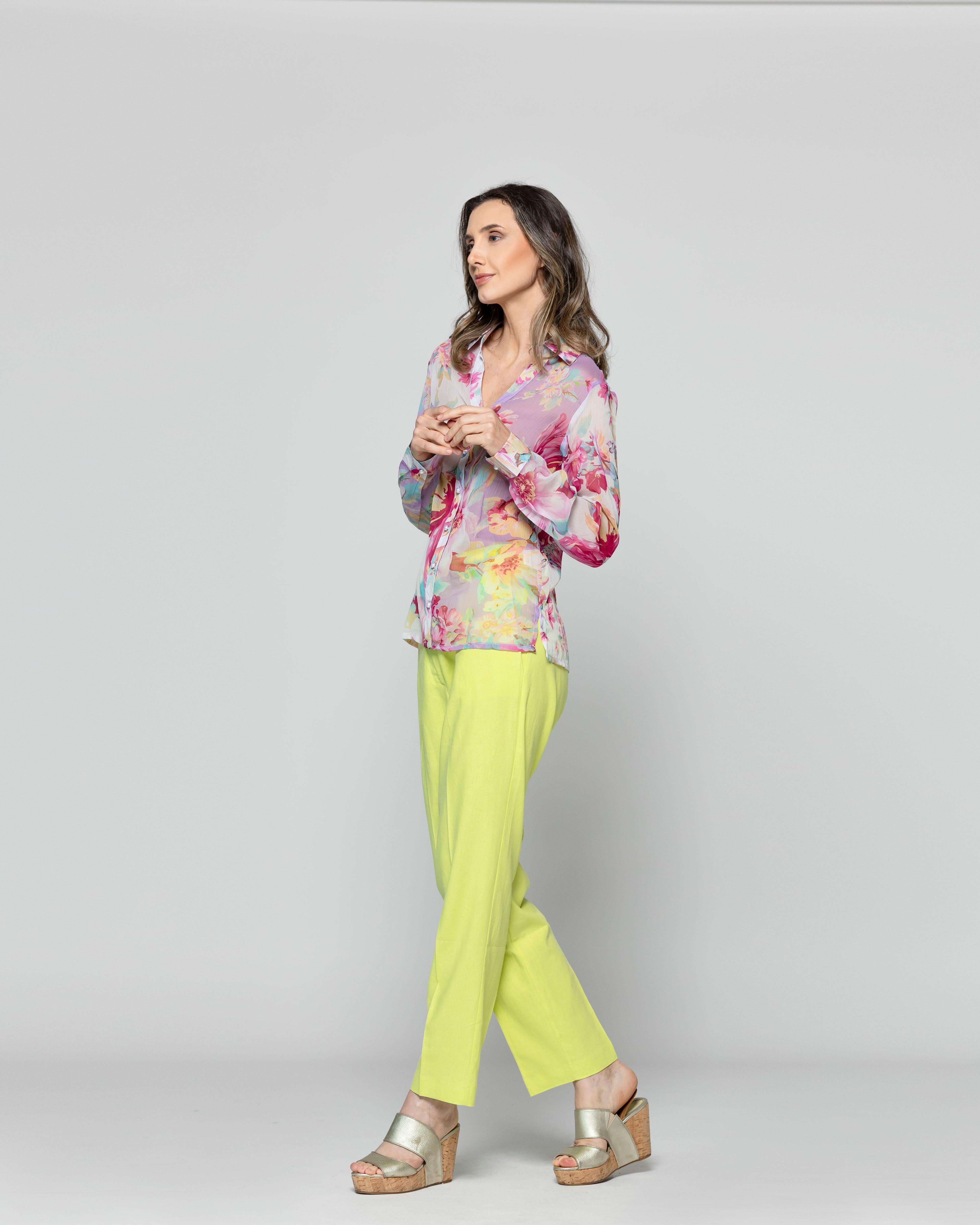Blusa Mujer Betzaida Estampado De Flores Y Botones De Perlas Lila Lineatre-1